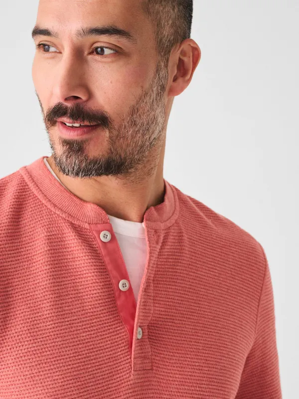 Surf Waffle Henley - Spring Coral Heather sold by Faherty