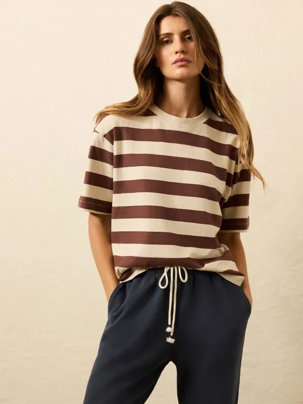 Hemp Blend Vintage Tee - Espresso Stripe sold by Faherty