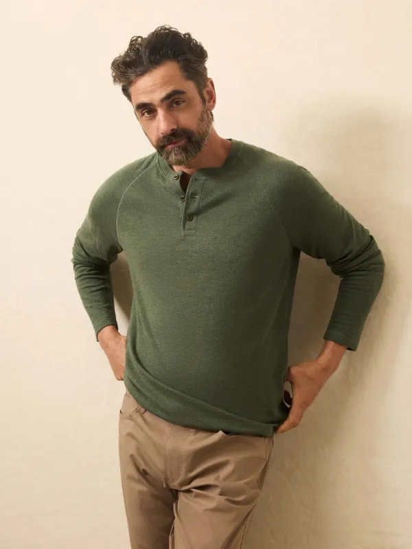 Long-Sleeve Cloud Henley - Deep Fern Heather sold by Faherty