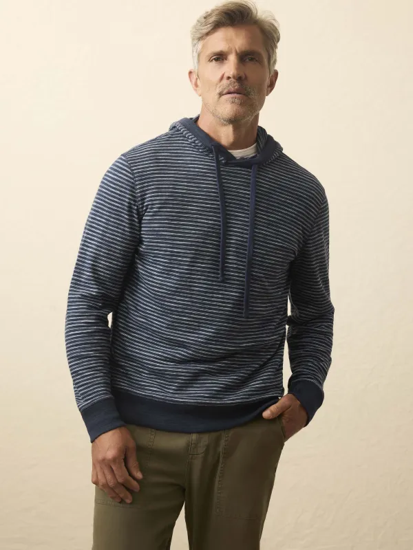 Sunwashed Slub Hoodie - Navy Stream Stripe sold by Faherty