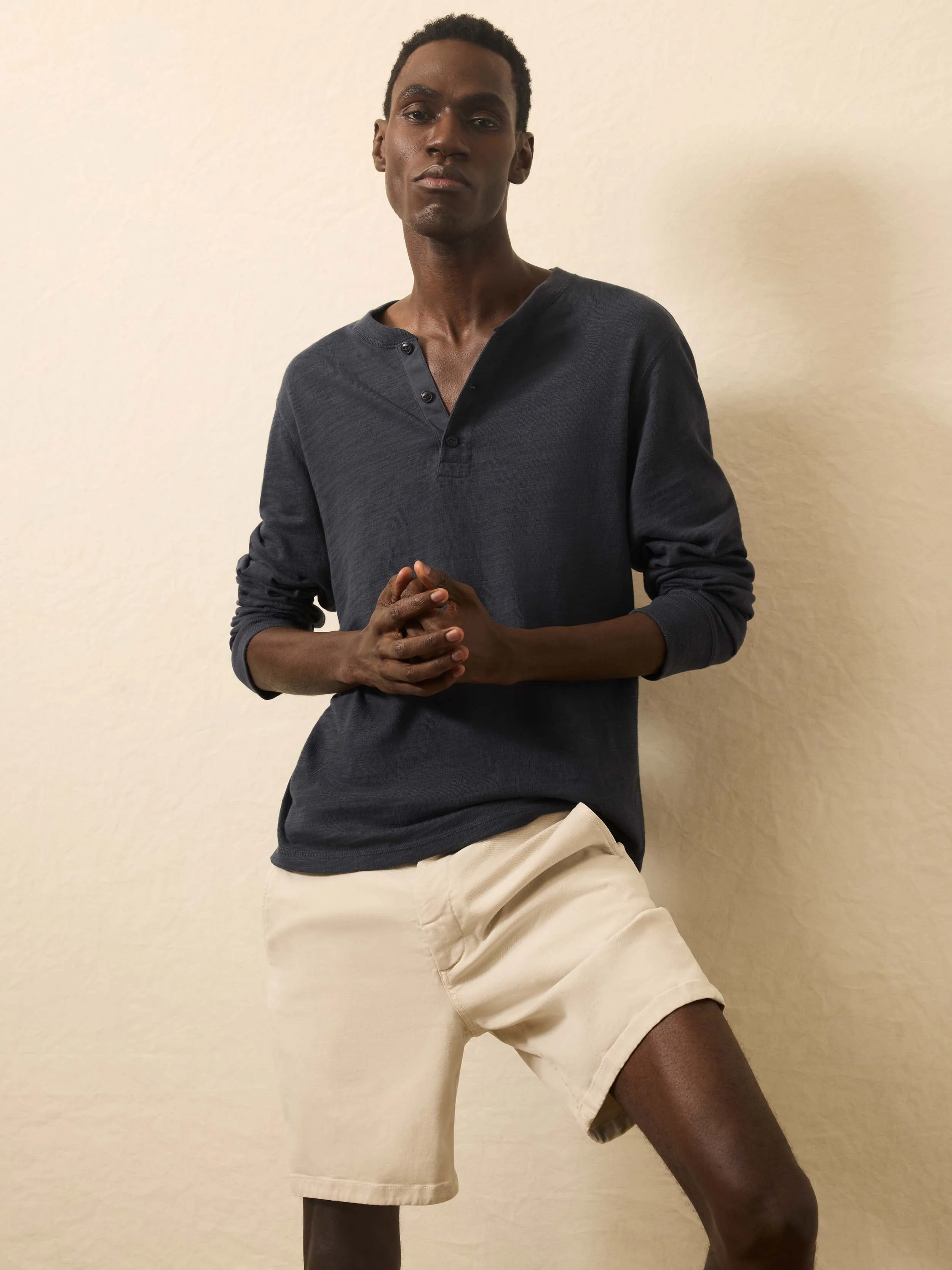 Sunwashed Slub Henley - Blue Nights sold by Faherty