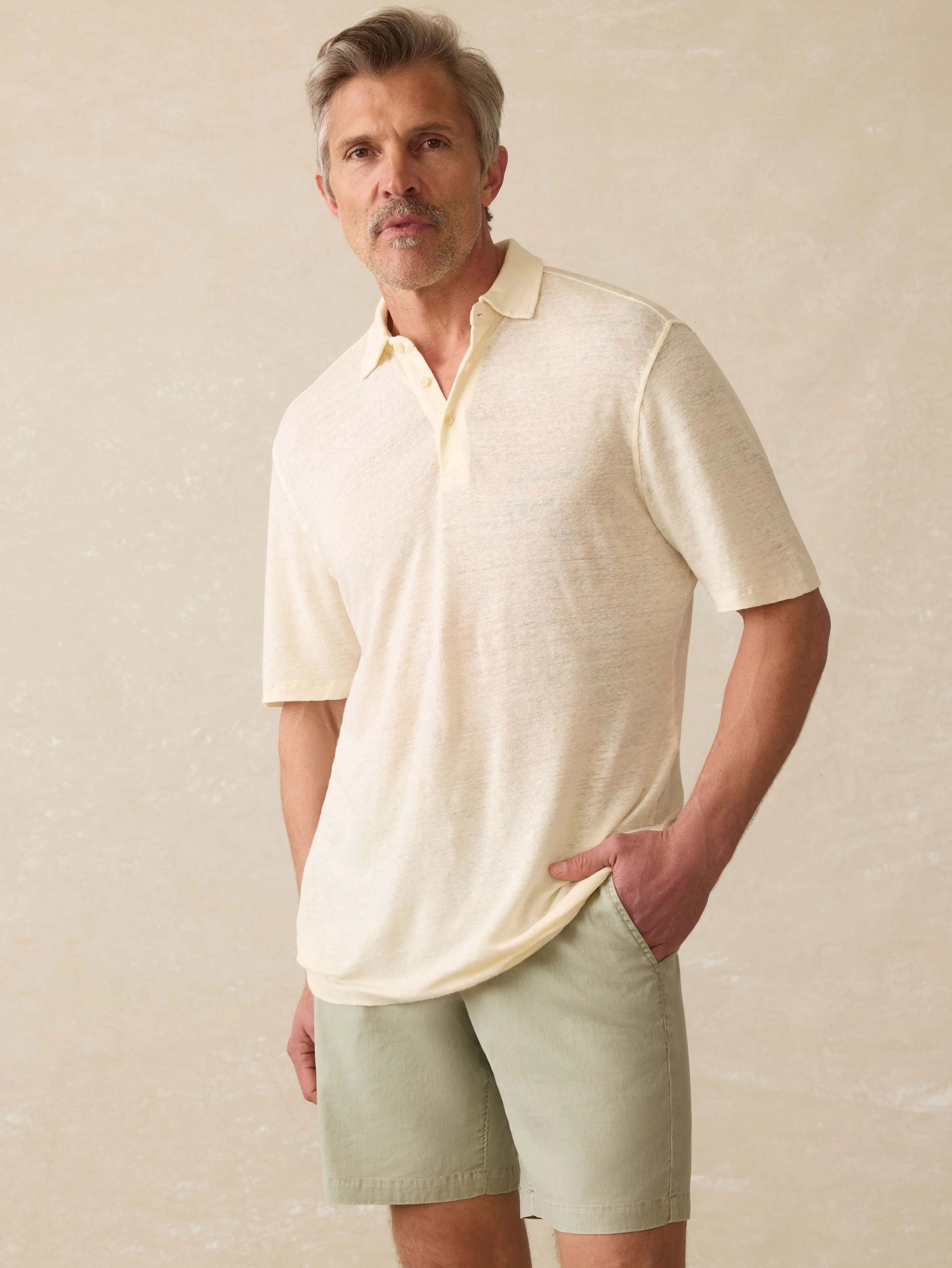 Short-Sleeve Linen Polo - Whitecap sold by Faherty