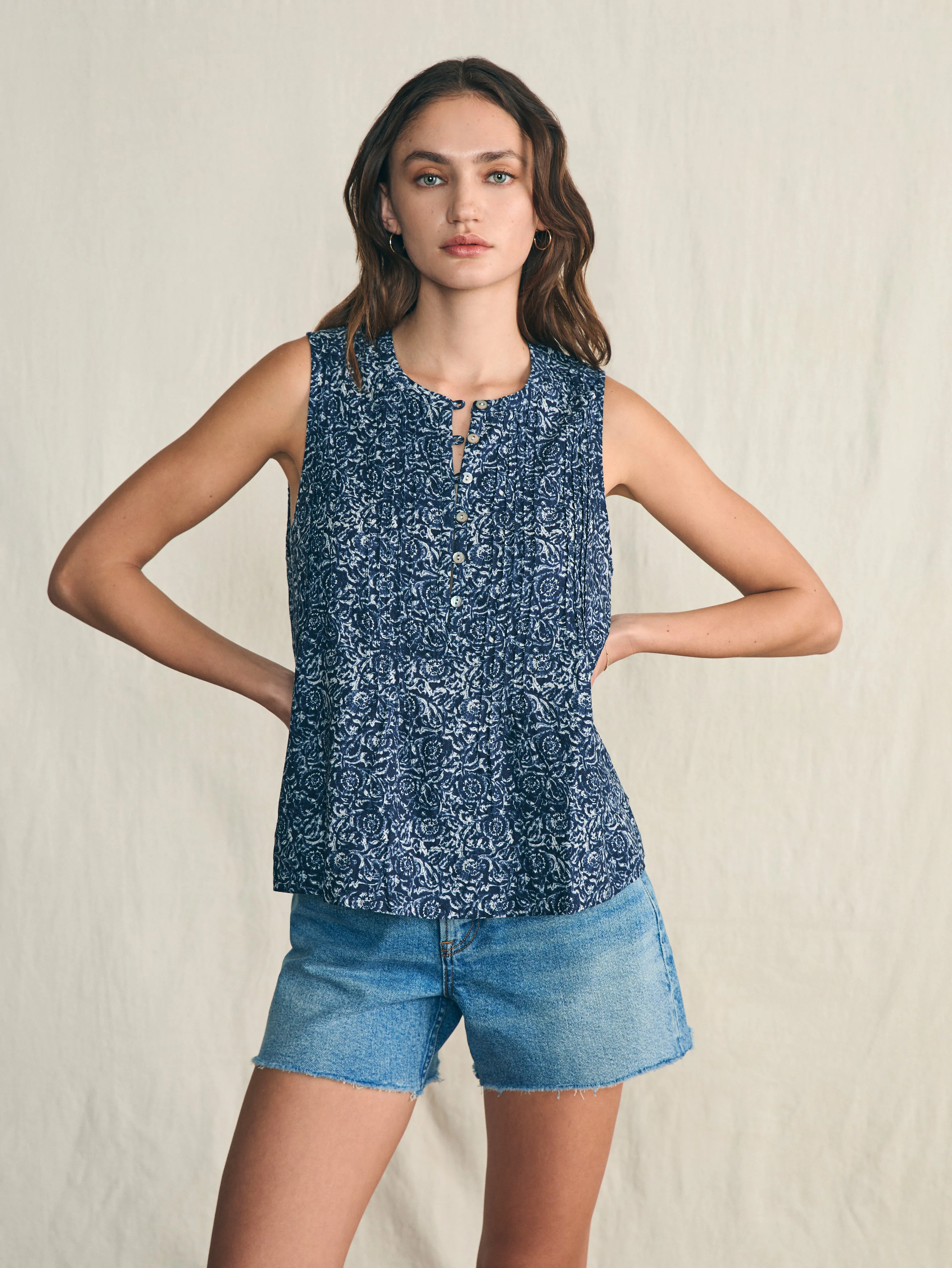 Isha Top - Navy Imma Floral sold by Faherty product image thumbnail 3