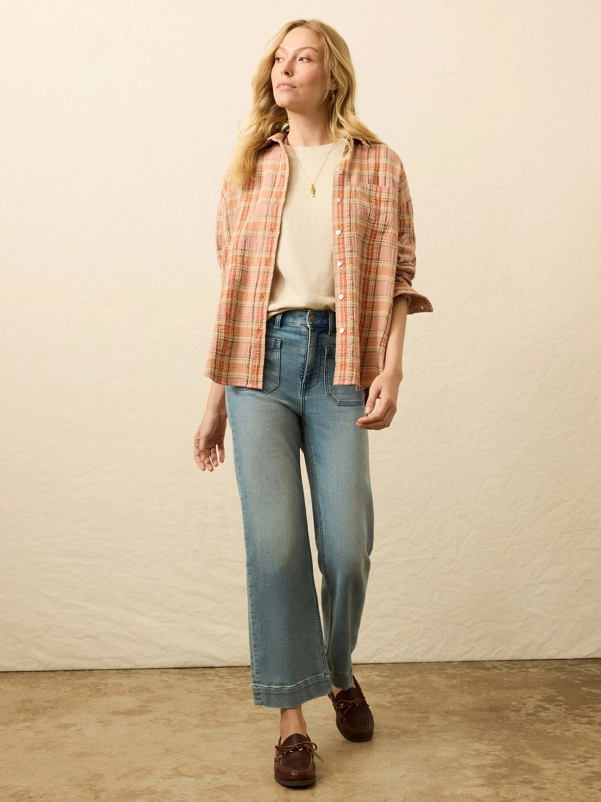 Dune Cotton Gauze Relaxed Shirt - Tinted Rose Water Plaid sold by Faherty product image thumbnail 3