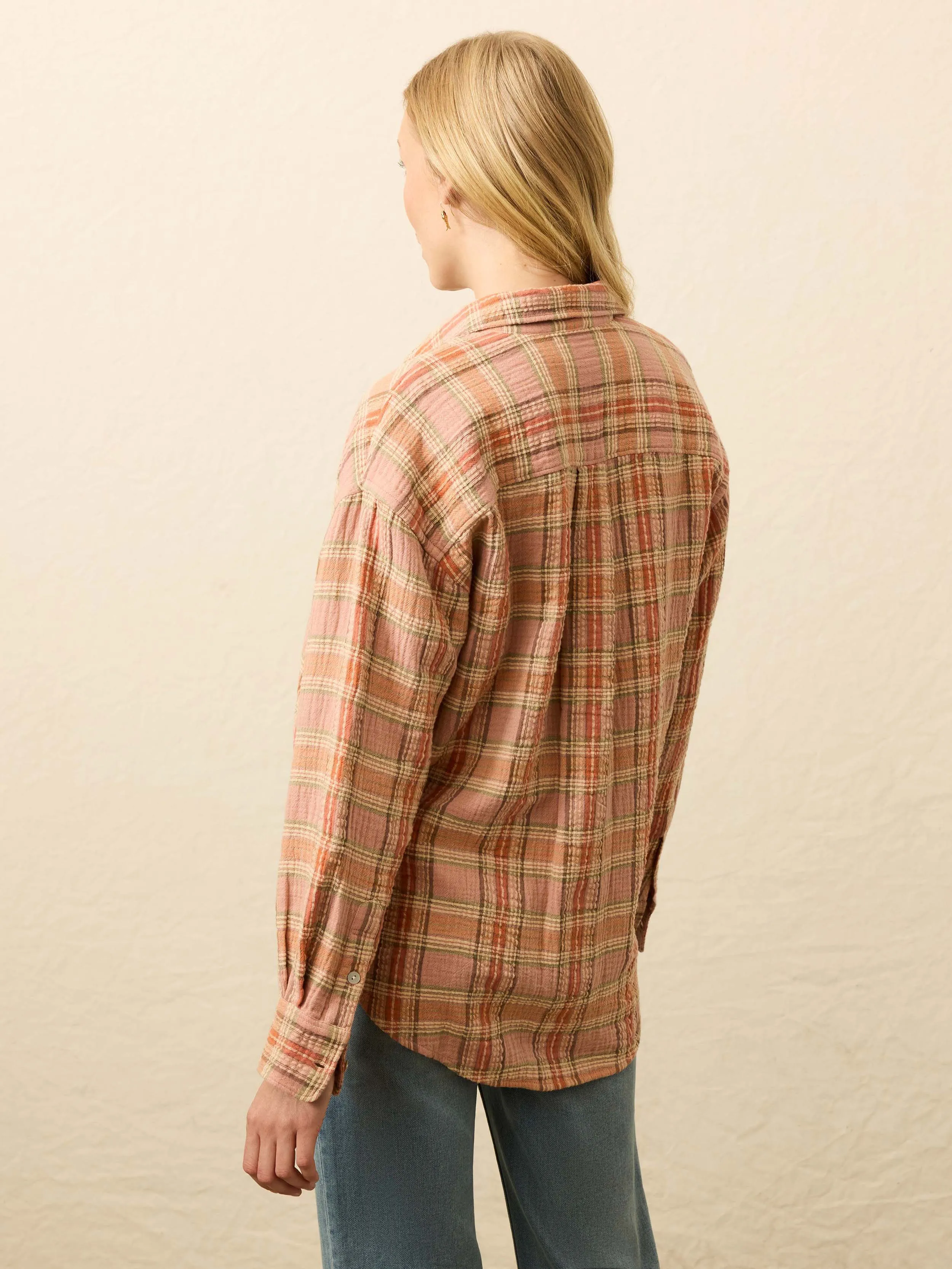 Dune Cotton Gauze Relaxed Shirt - Tinted Rose Water Plaid sold by Faherty product image thumbnail 4