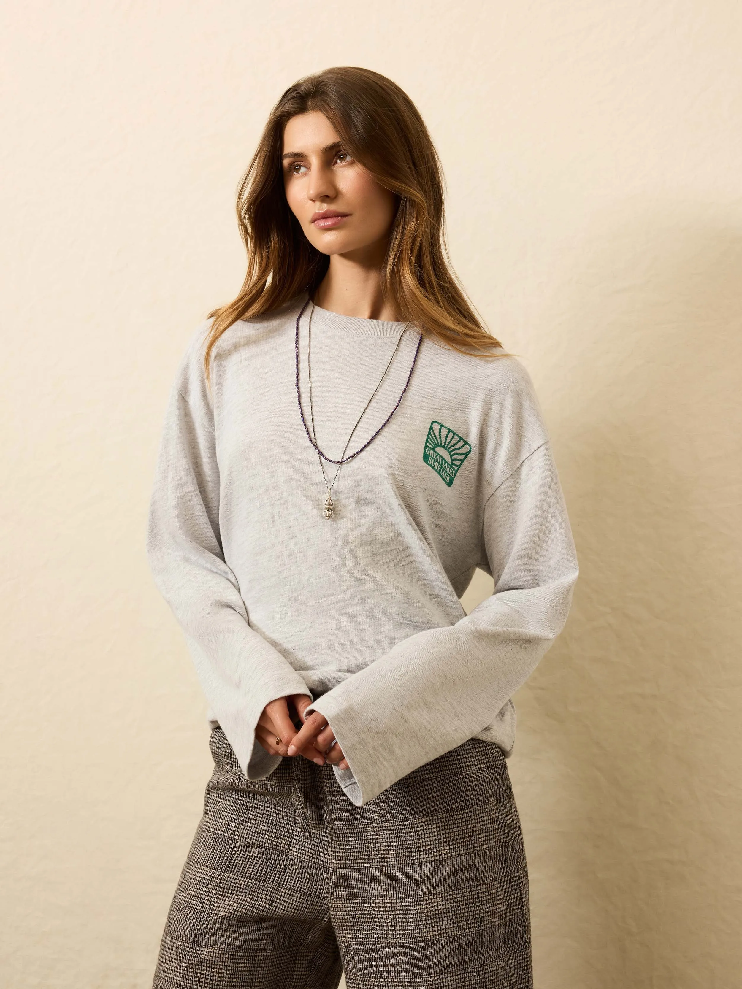 Sunwashed Slub Long-Sleeve Relaxed Tee - Light Grey Heather sold by Faherty product image thumbnail 3