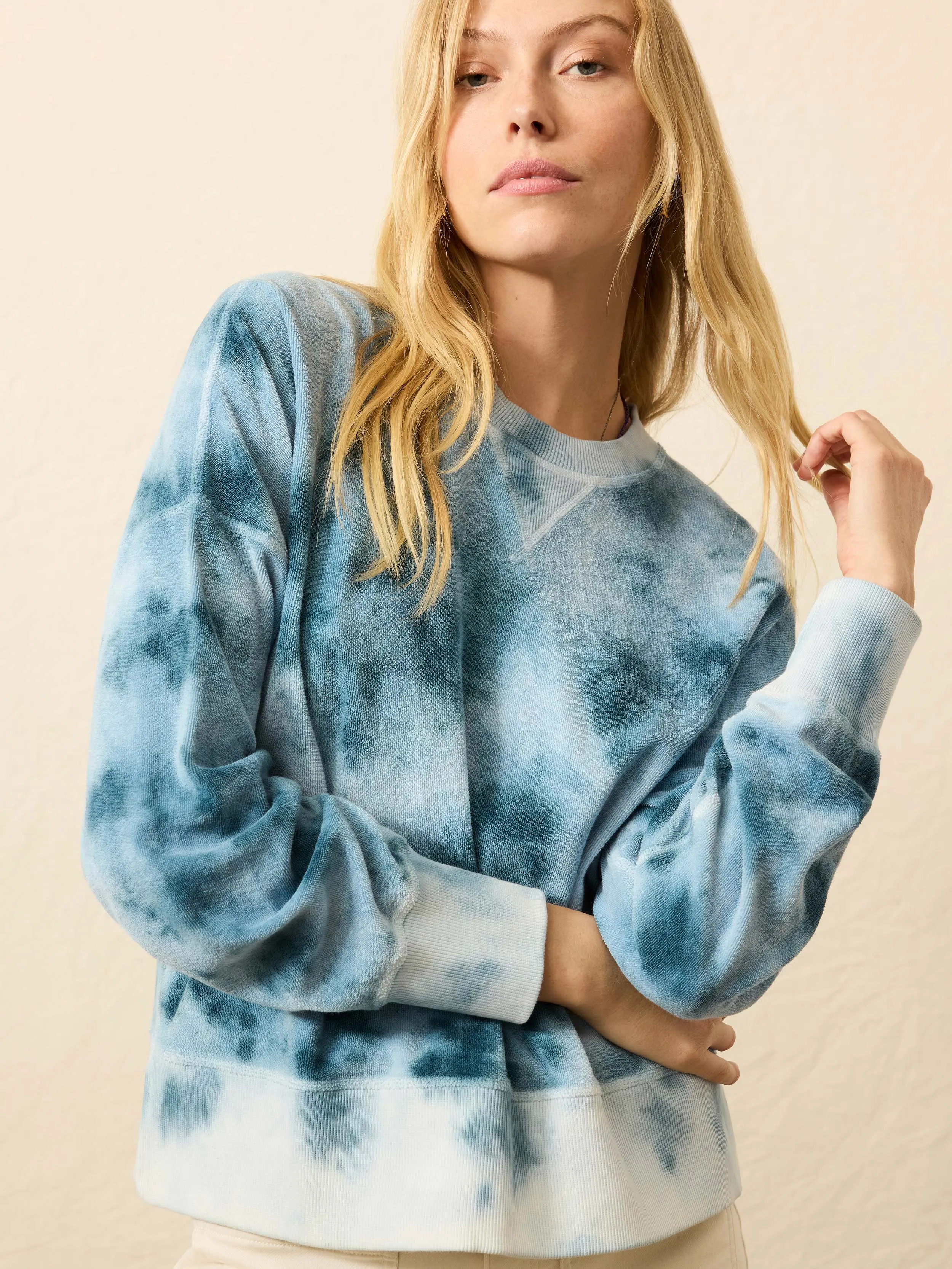 High Tide Terry Crew - Ocean Blue Tie Dye sold by Faherty