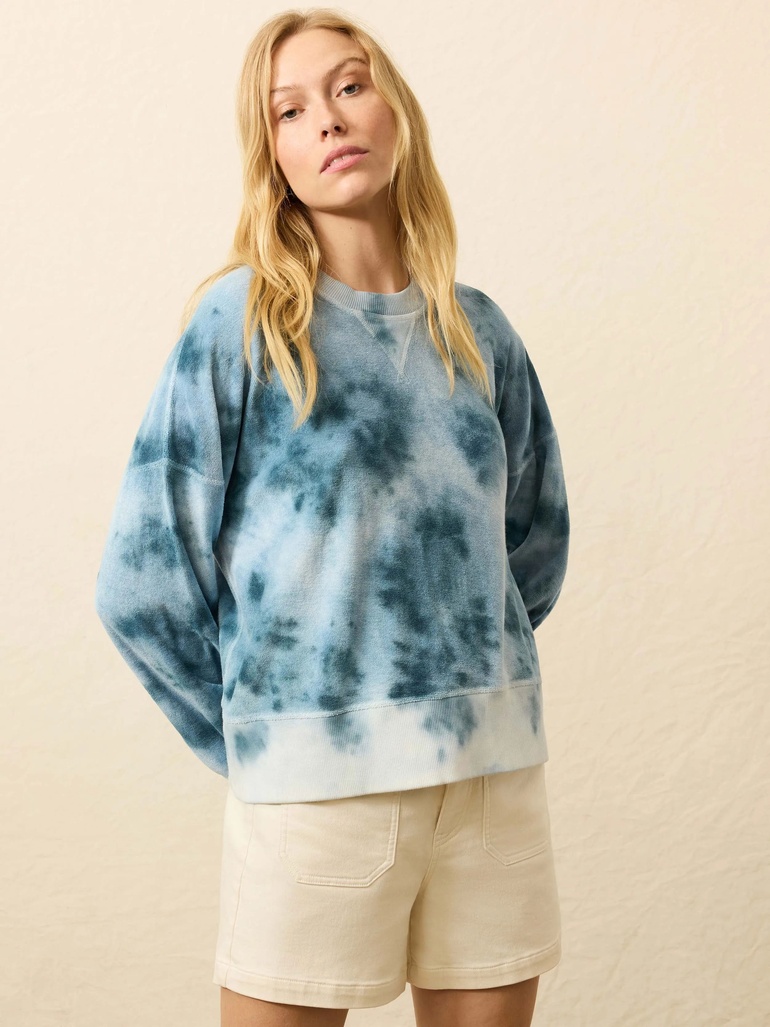 High Tide Terry Crew - Ocean Blue Tie Dye sold by Faherty product image thumbnail 3