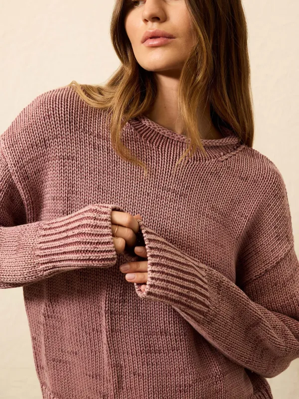 Sunwashed Cotton Roll Neck Sweater - Nostalgia Rose sold by Faherty