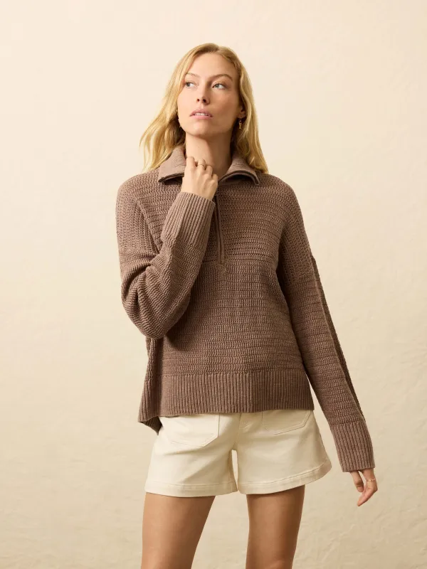 Miramar Linen Quarter Zip - Wood Smoke sold by Faherty