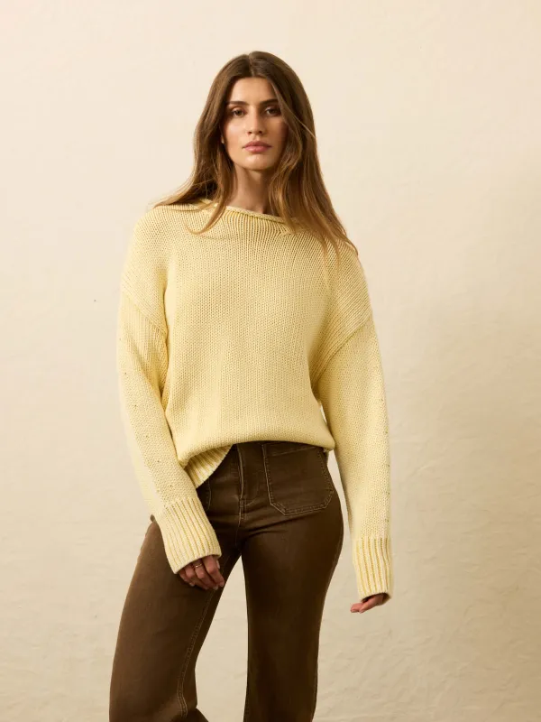 Sunwashed Cotton Roll Neck Sweater - Lemon Sorbet sold by Faherty
