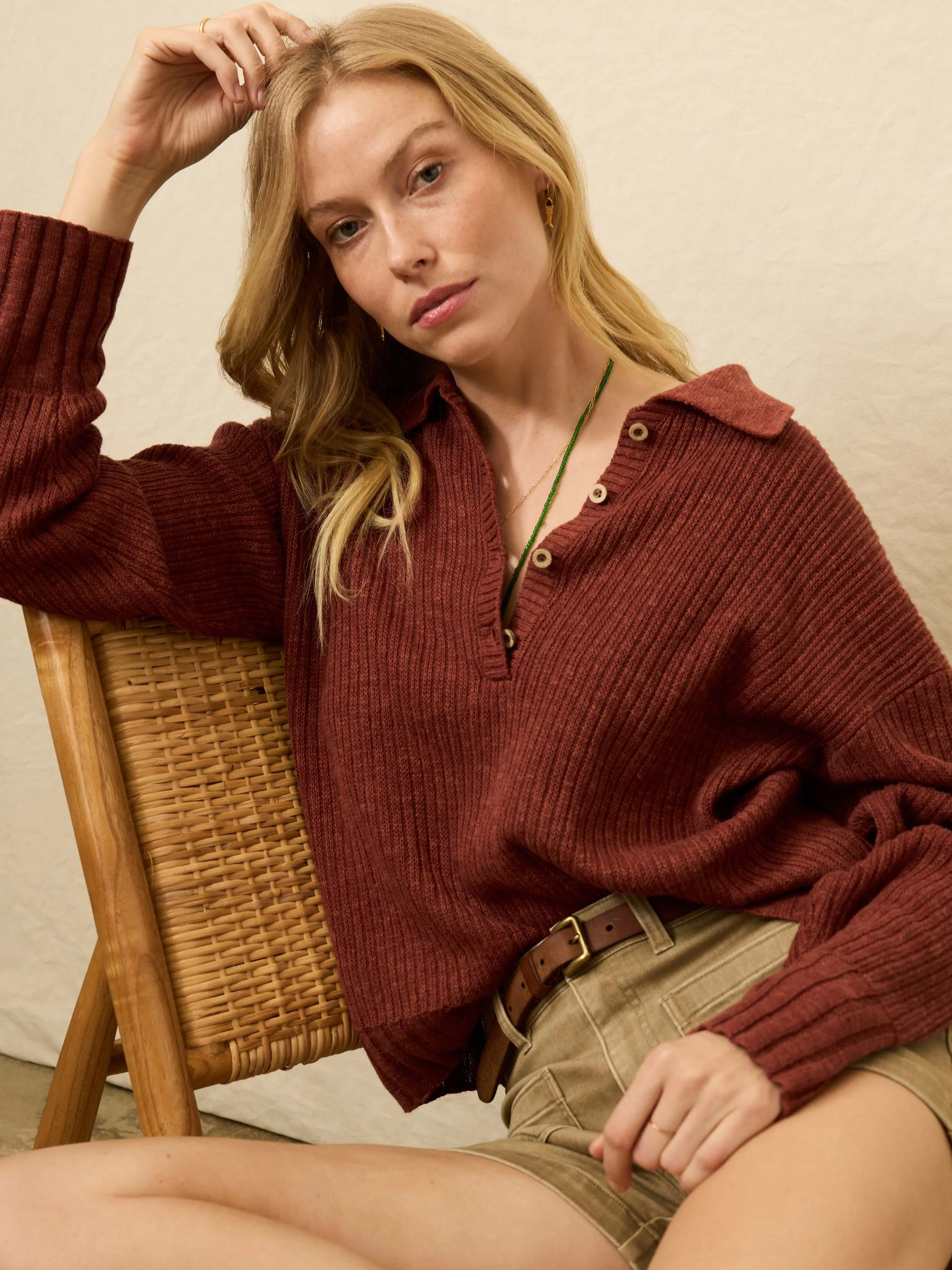 Miramar Linen Relaxed Polo - Smoked Paprika sold by Faherty product image thumbnail 2