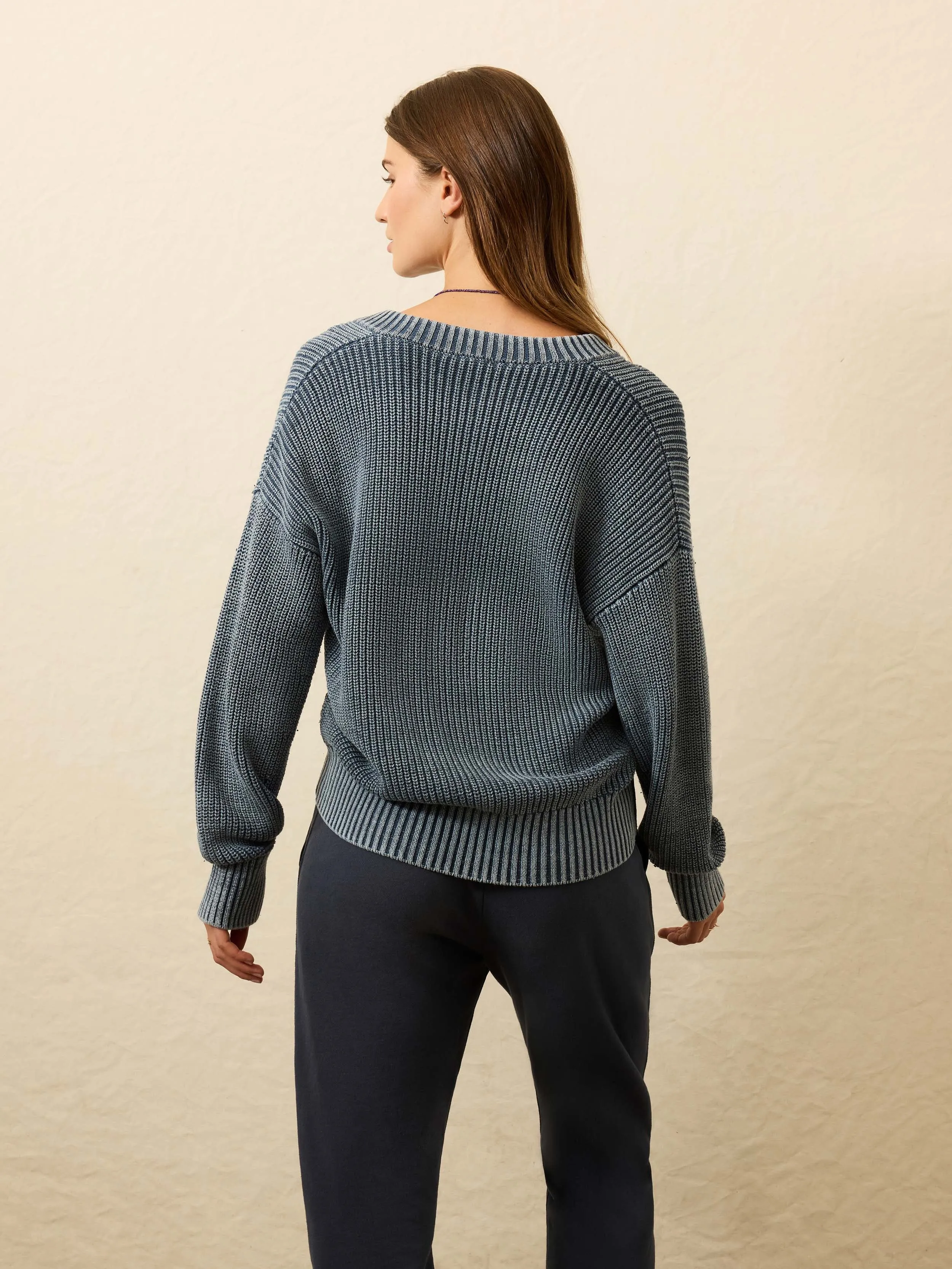 Sunwashed Cotton Fisherman Henley - Blue sold by Faherty product image thumbnail 3