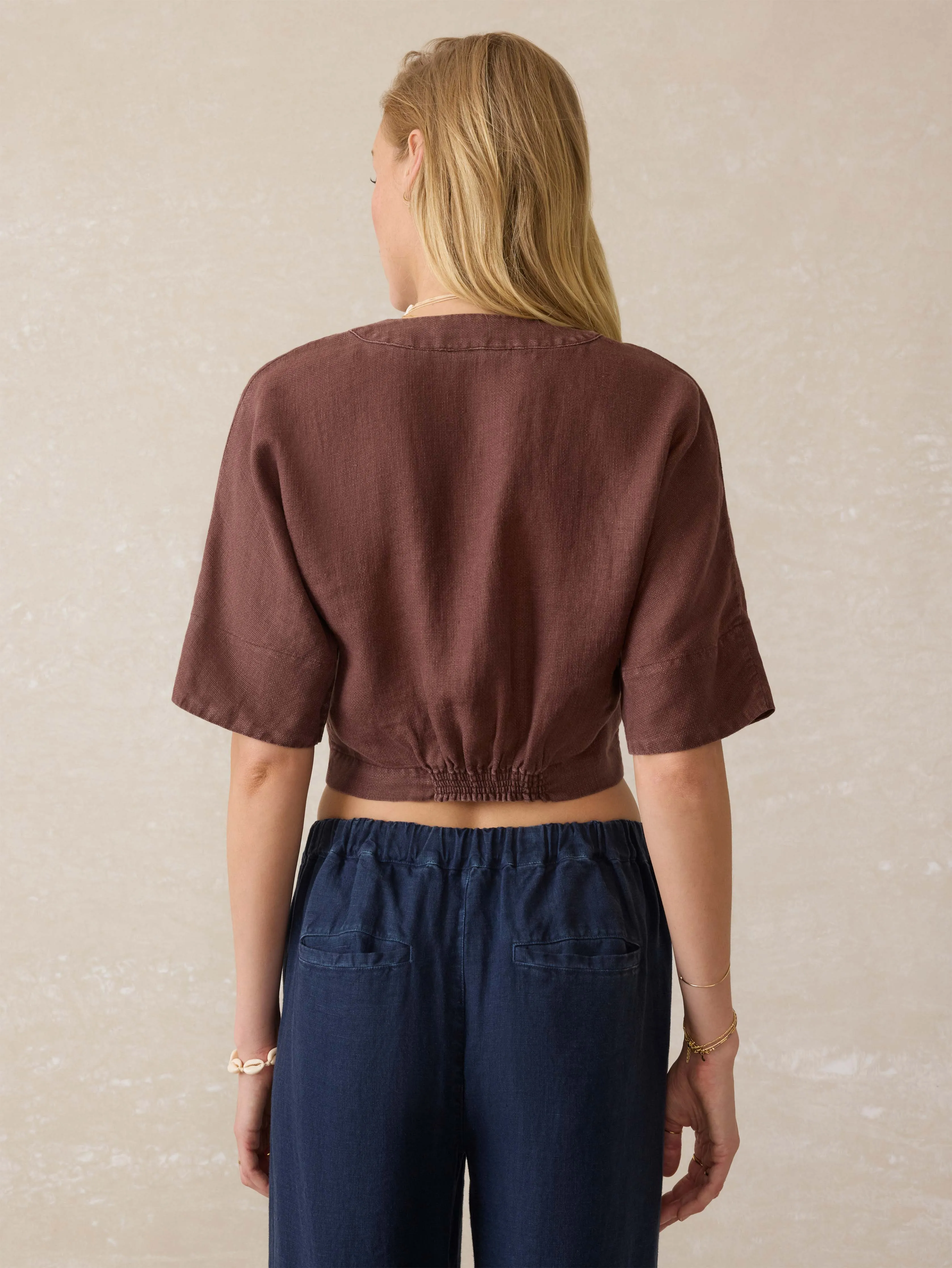 Palma Linen Avery Top - Cocoa sold by Faherty product image thumbnail 4