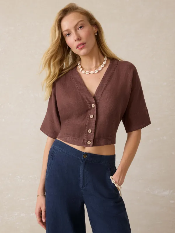 Palma Linen Avery Top - Cocoa sold by Faherty