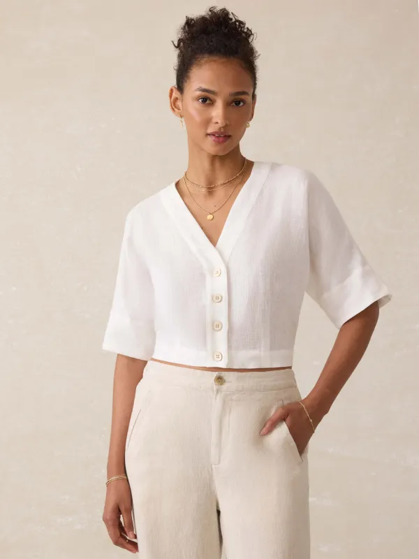 Palma Linen Avery Top - White sold by Faherty