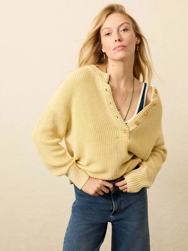 Sunwashed Cotton Fisherman Henley - Lemon Sorbet made by Faherty