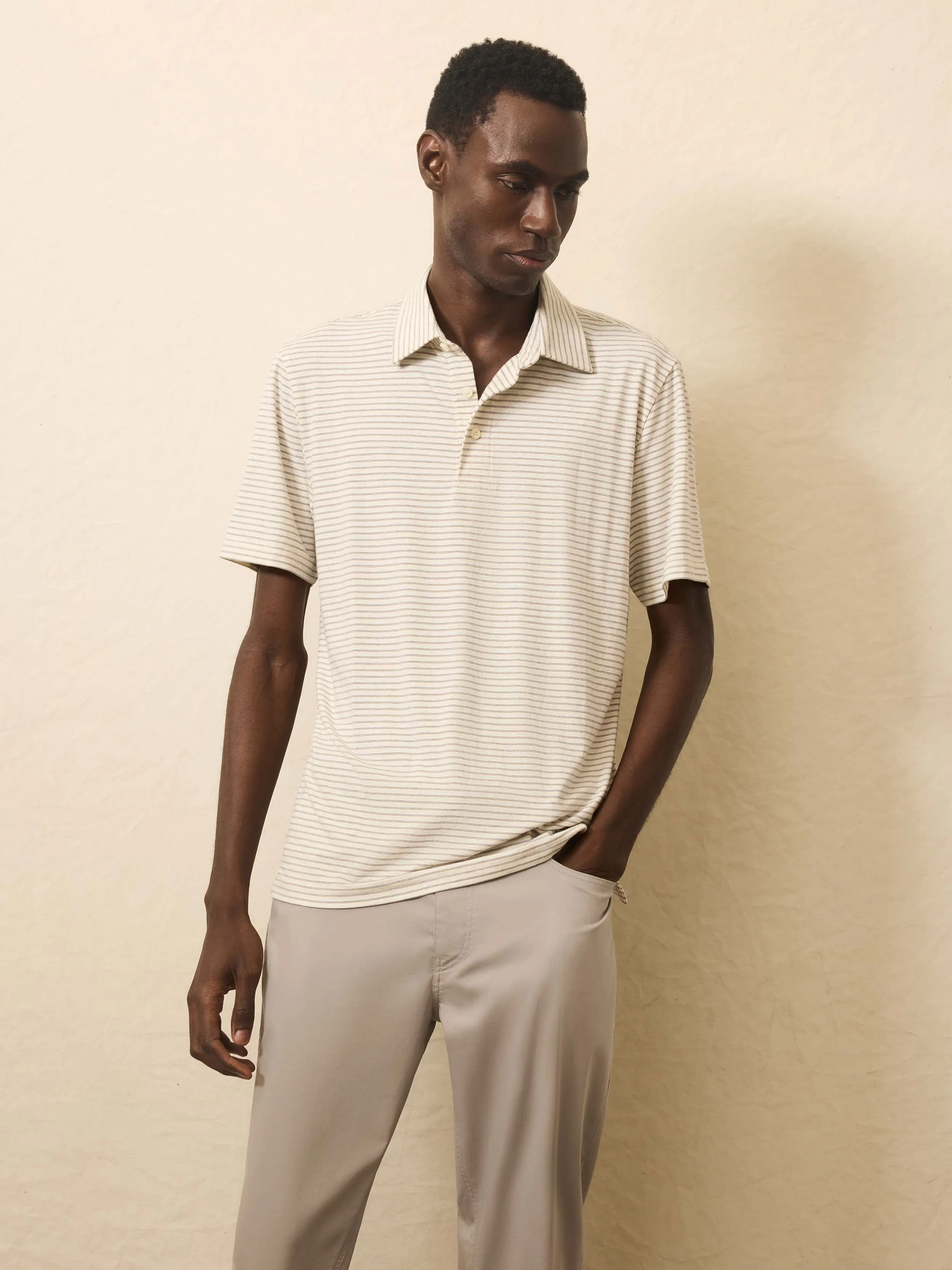 Short-Sleeve Movement™ Polo Shirt - Logan Creek Stripe sold by Faherty