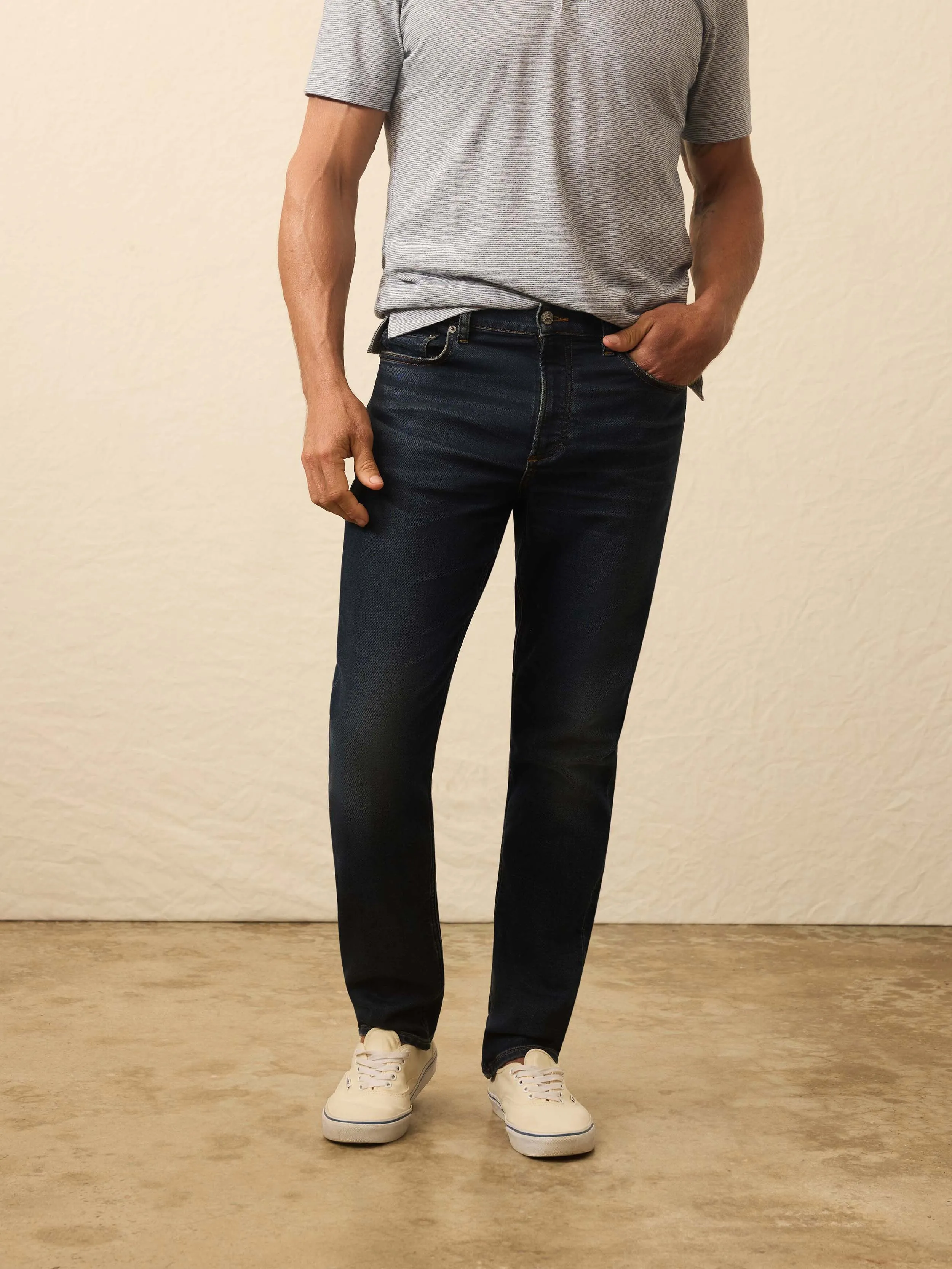 Stretch Terry Indigo 5-Pocket Pant - Belmar Coast Wash sold by Faherty