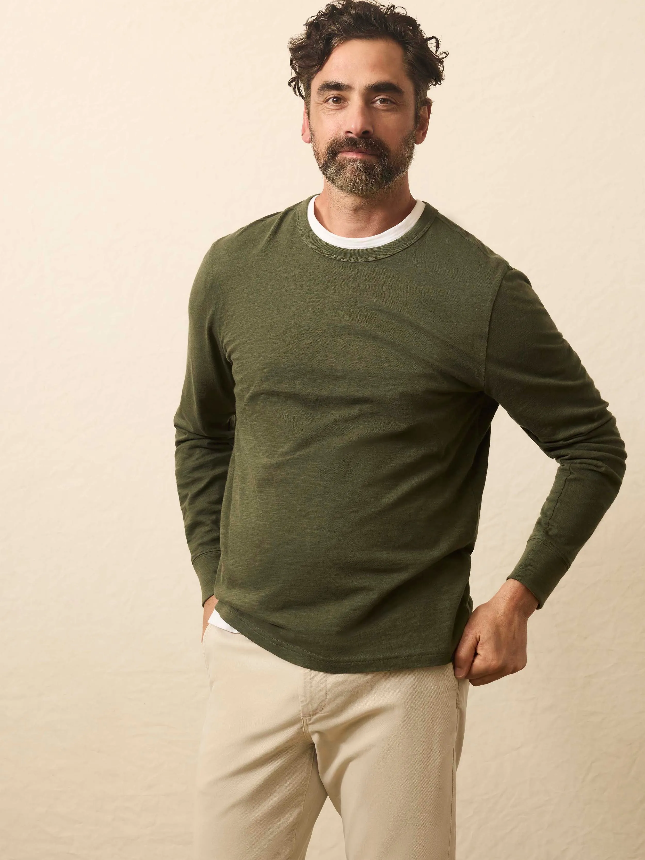 Long-Sleeve Sunwashed Tee - Fall Evergreen sold by Faherty