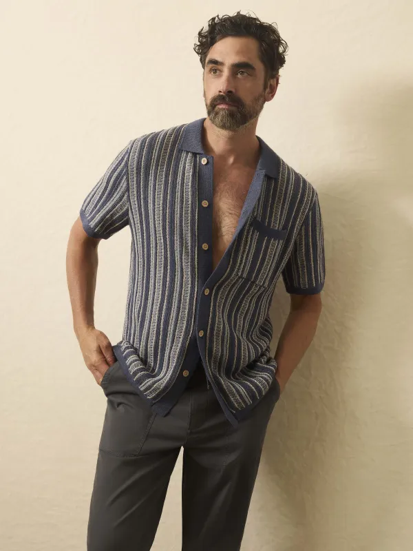 Short-Sleeve Sweater Shirt - River Cliffs Stripe sold by Faherty