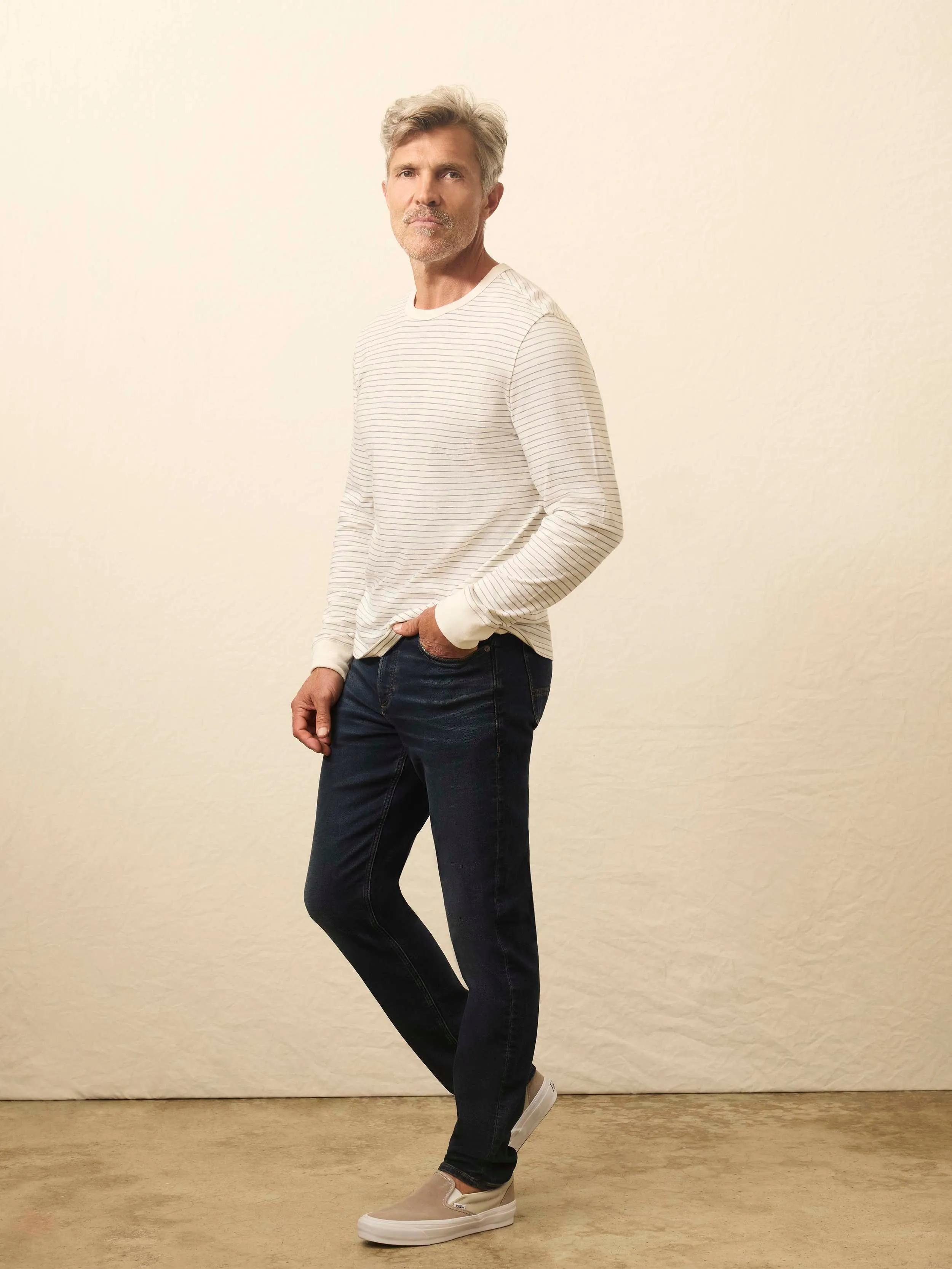 Long-Sleeve Sunwashed Regenerative Cotton Tee - Cream Flint Stripe sold by Faherty product image thumbnail 3