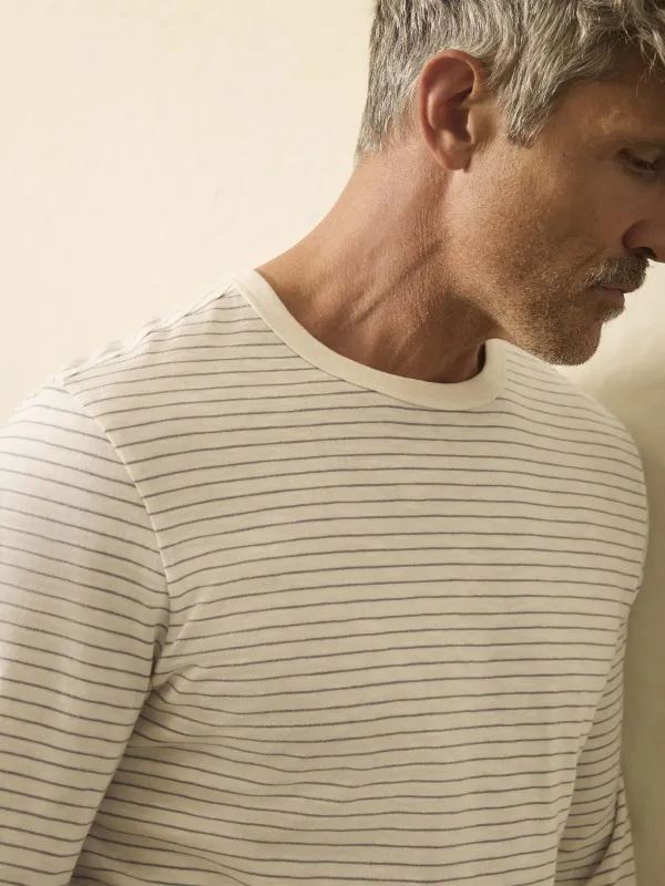 Long-Sleeve Sunwashed Regenerative Cotton Tee - Cream Flint Stripe sold by Faherty