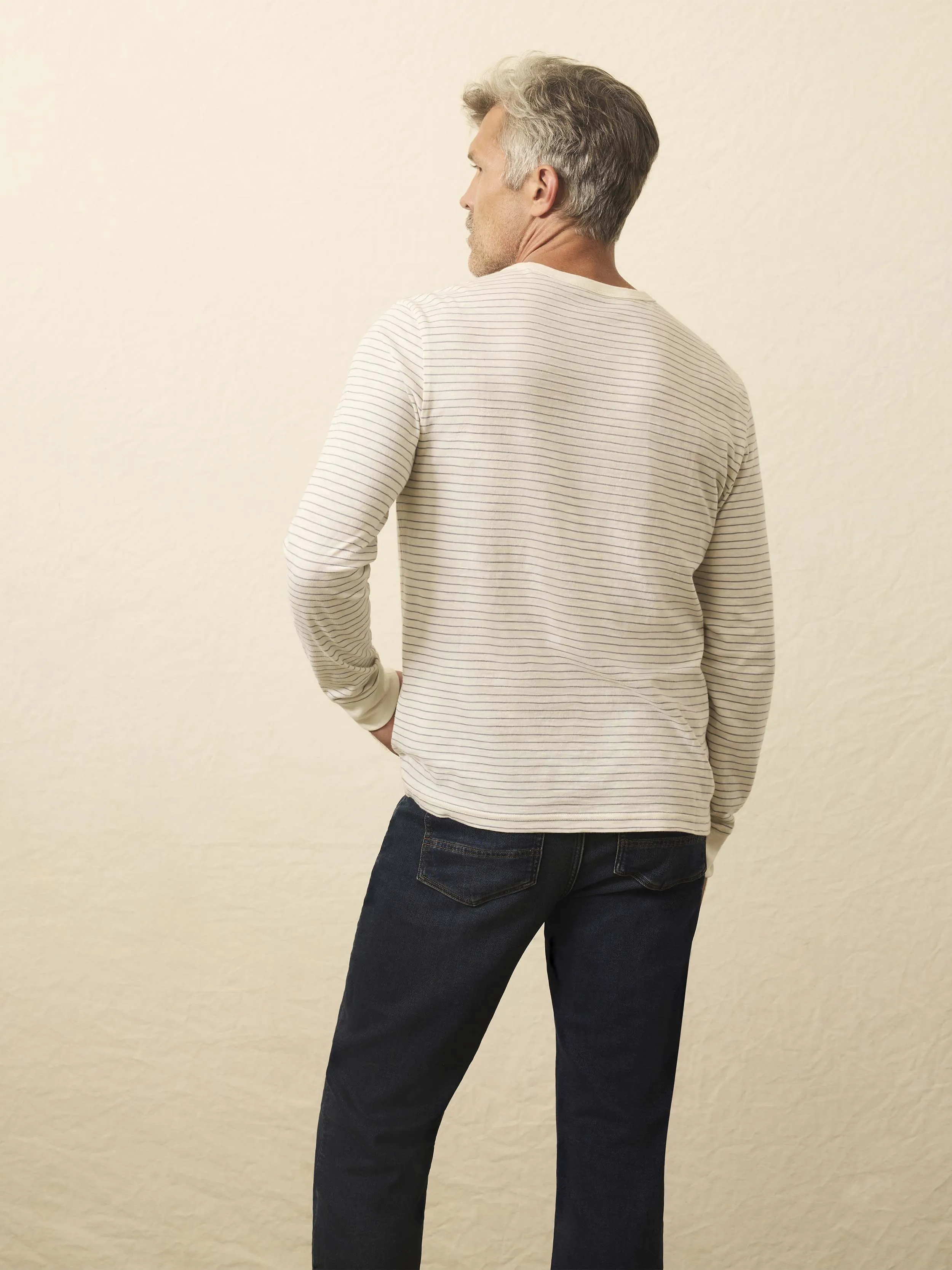 Long-Sleeve Sunwashed Regenerative Cotton Tee - Cream Flint Stripe sold by Faherty product image thumbnail 2