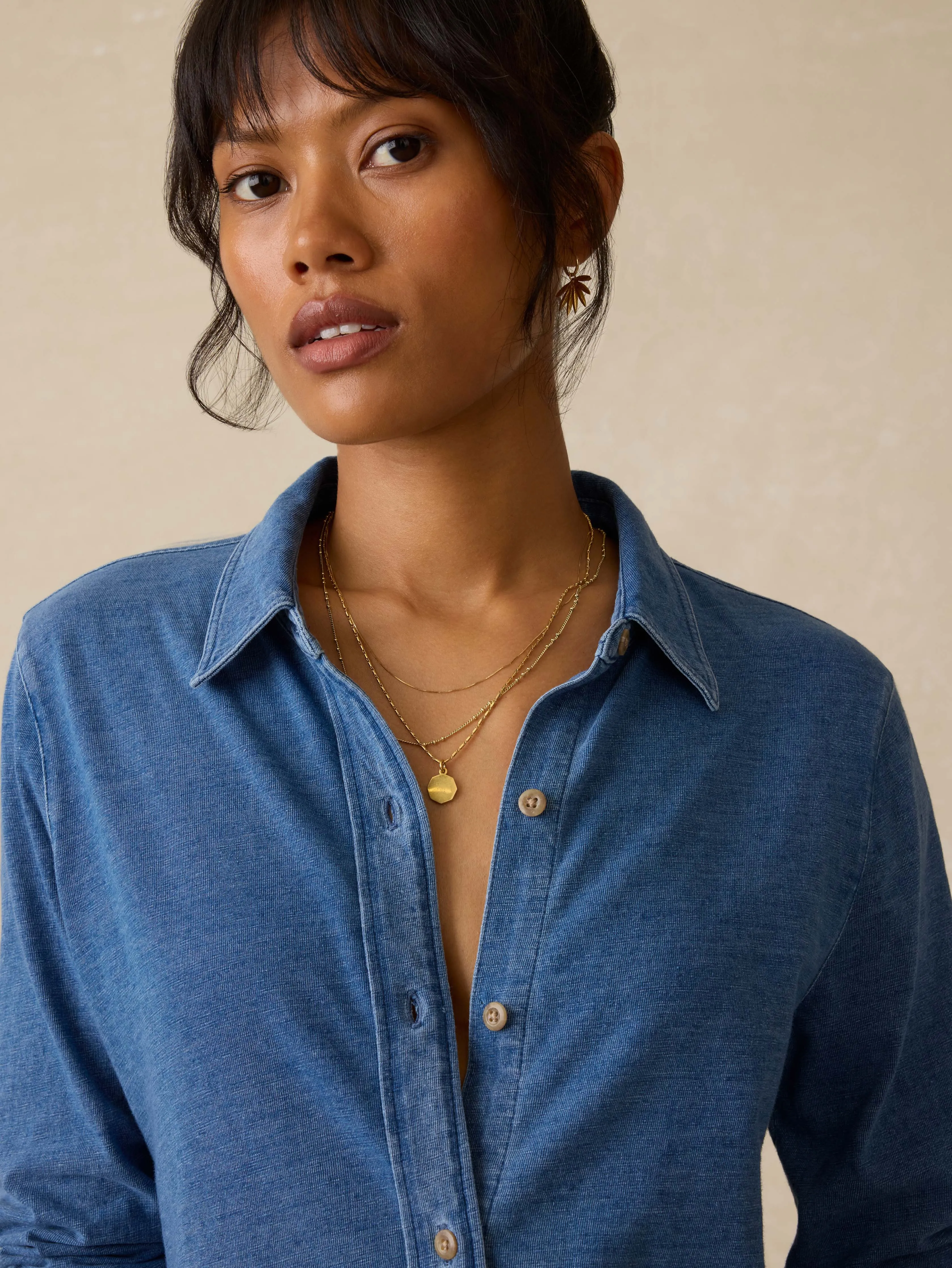 Sunwashed Knit Shirt - Medium Indigo Wash sold by Faherty product image thumbnail 2