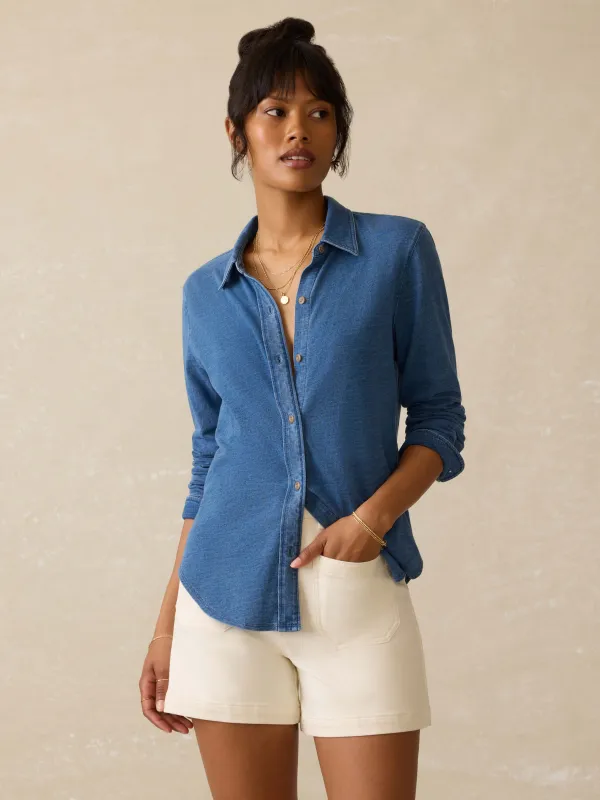 Sunwashed Knit Shirt - Medium Indigo Wash sold by Faherty