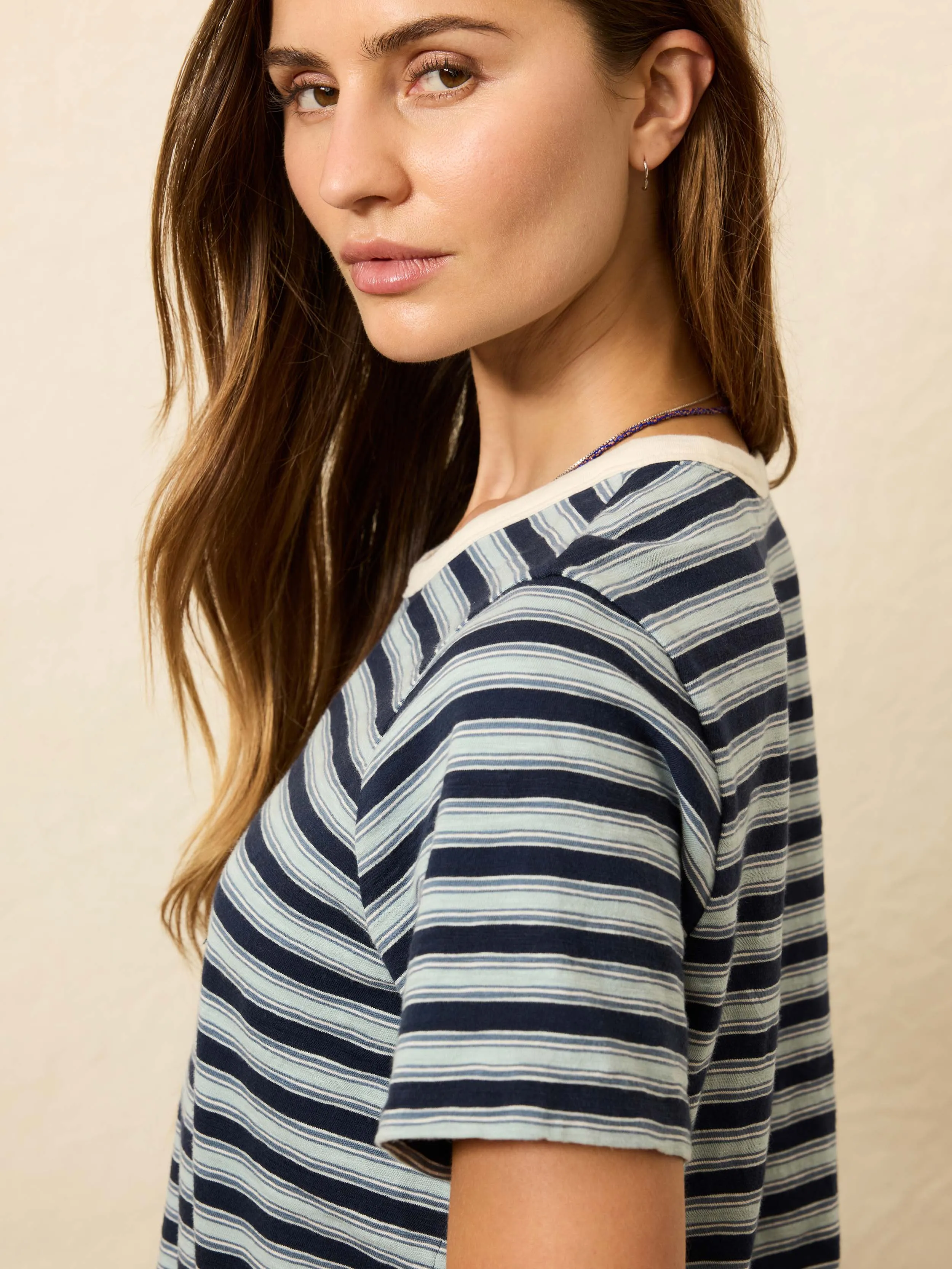 Sunwashed Essential Tee - Harbor Haze Stripe sold by Faherty product image thumbnail 2