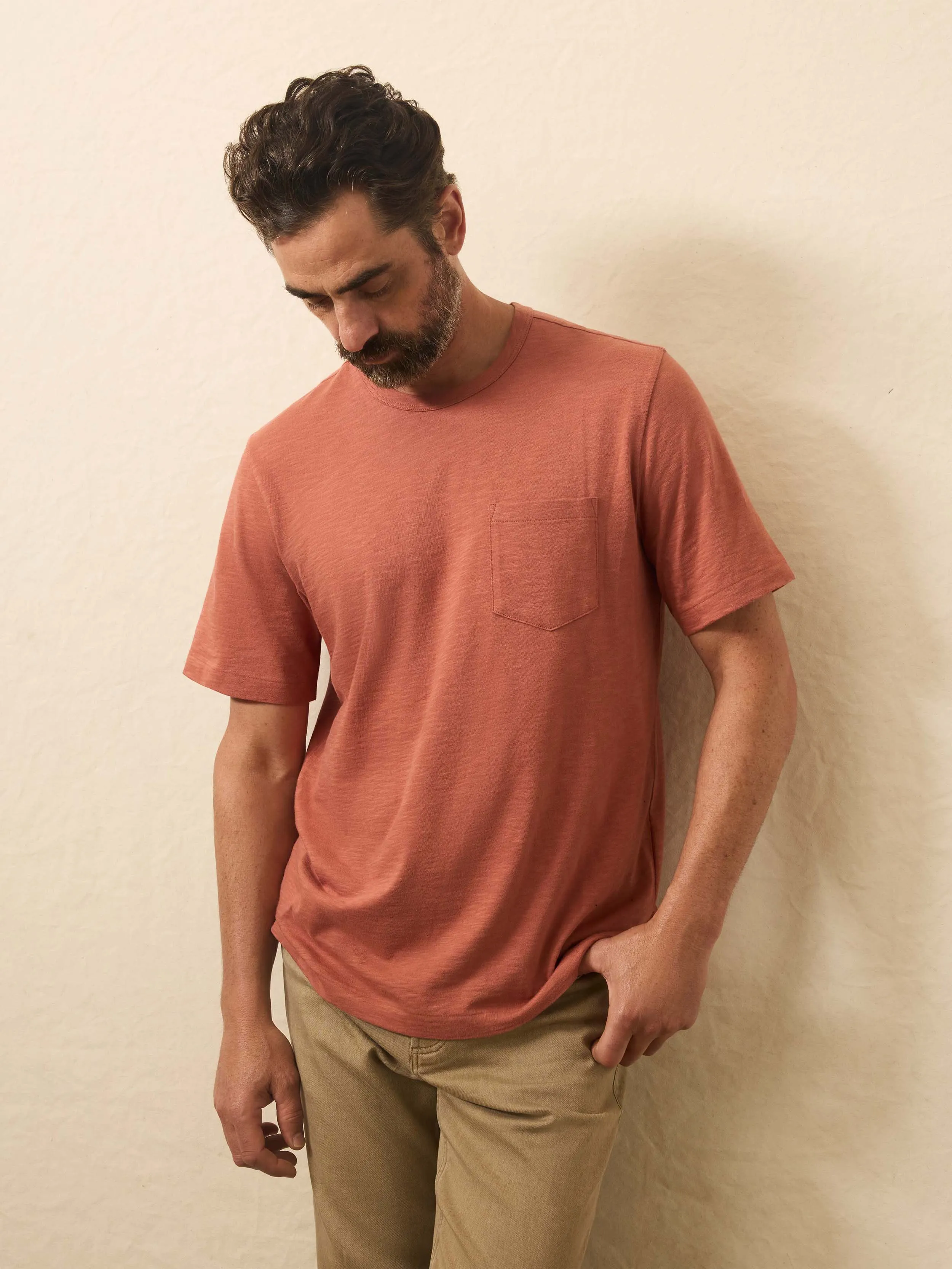 Sunwashed Regenerative Pocket Tee - Dusty Sienna sold by Faherty