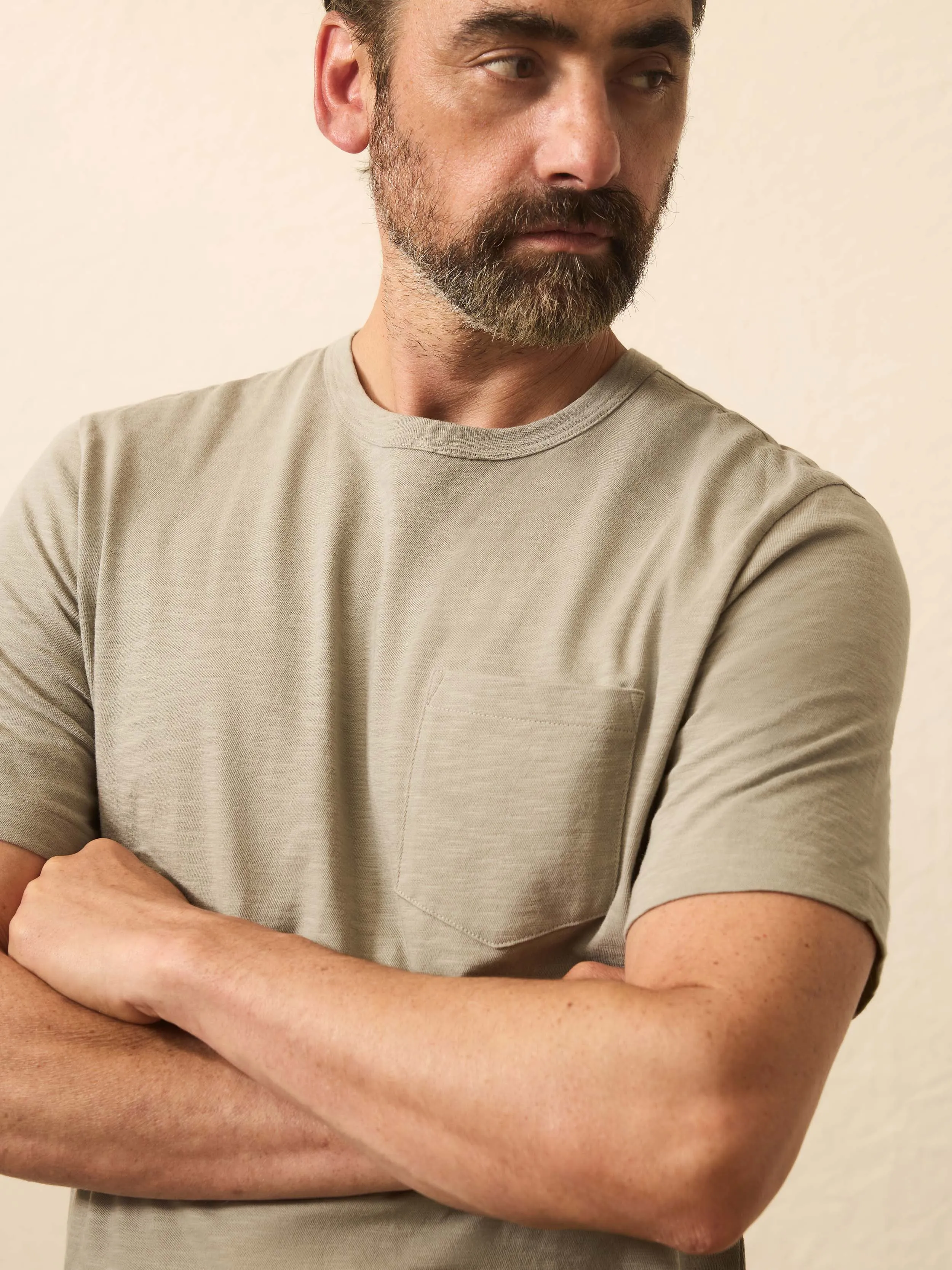 Sunwashed Regenerative Pocket Tee - Coastal Sage sold by Faherty