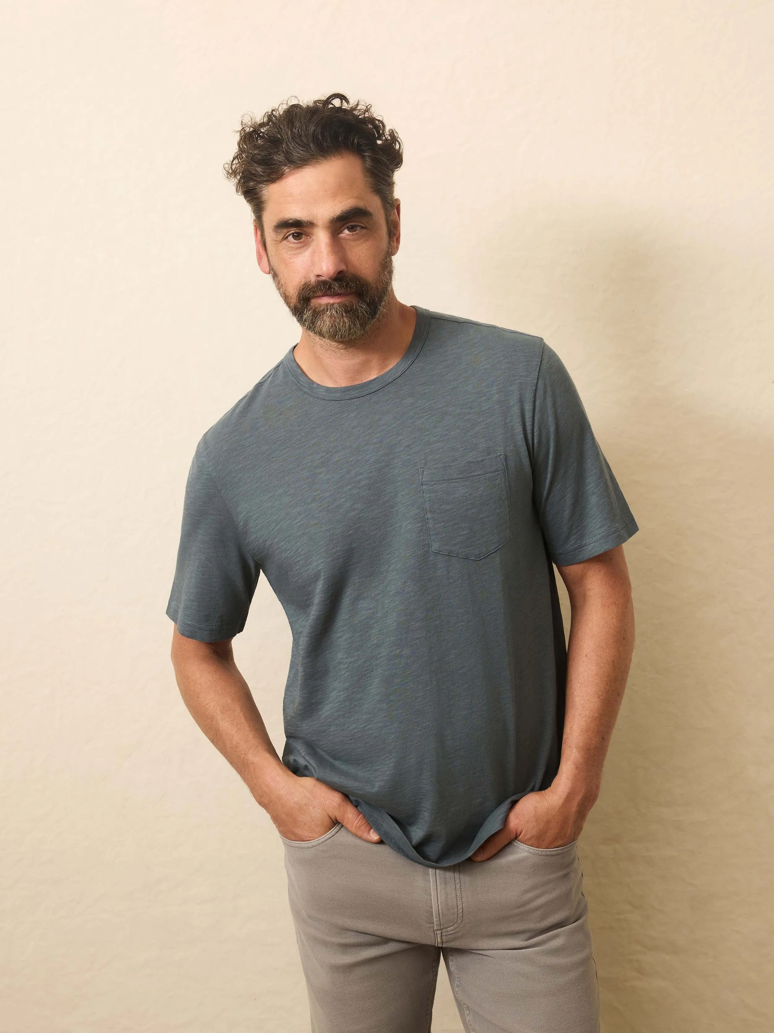 Sunwashed Regenerative Pocket Tee - Rough Waters sold by Faherty