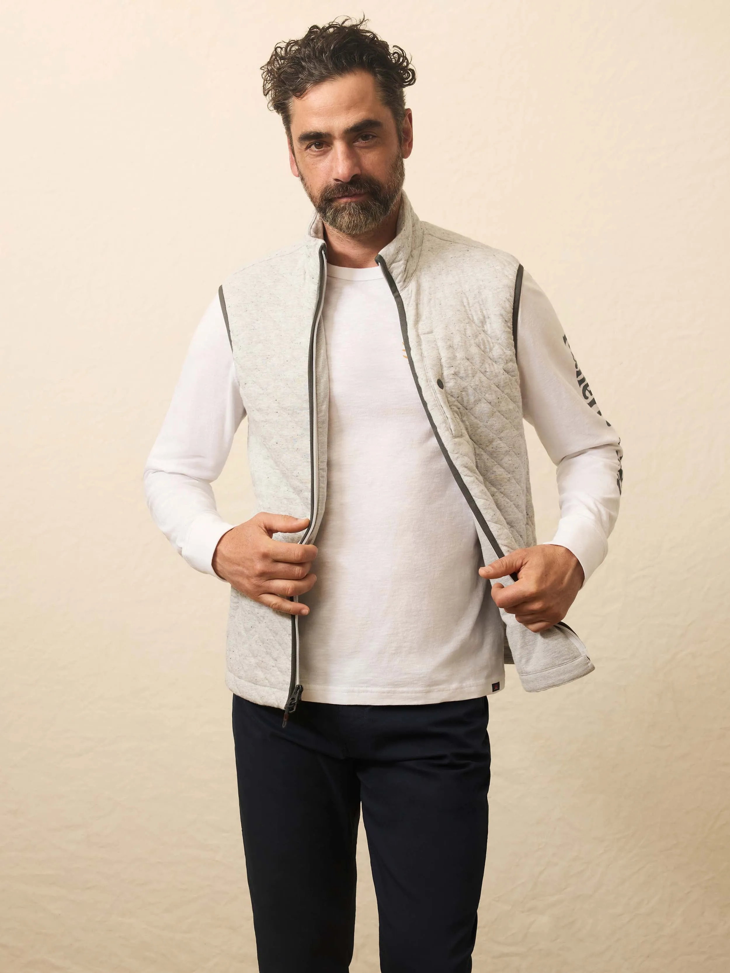 Epic Quilted Fleece Vest - Ivory Peak Heather sold by Faherty