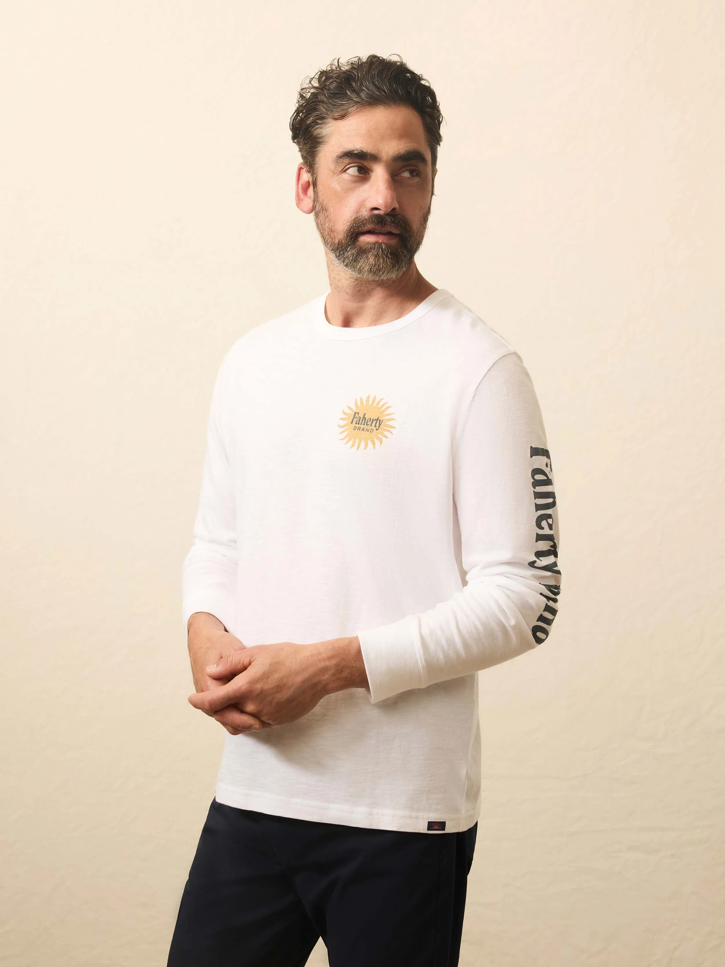 Longs-Sleeve Sunwashed Graphic Tee - White sold by Faherty product image thumbnail 4