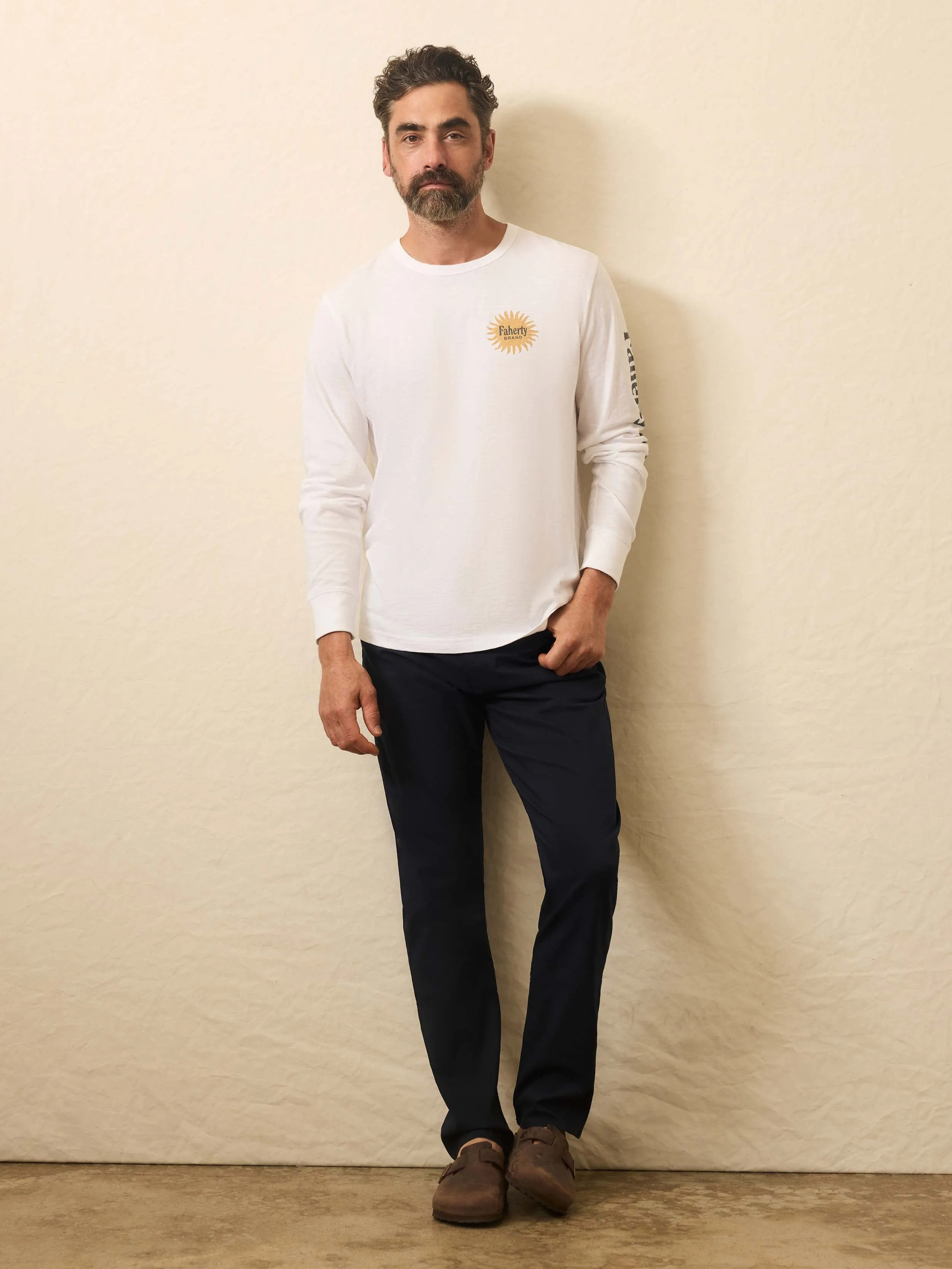 Longs-Sleeve Sunwashed Graphic Tee - White sold by Faherty