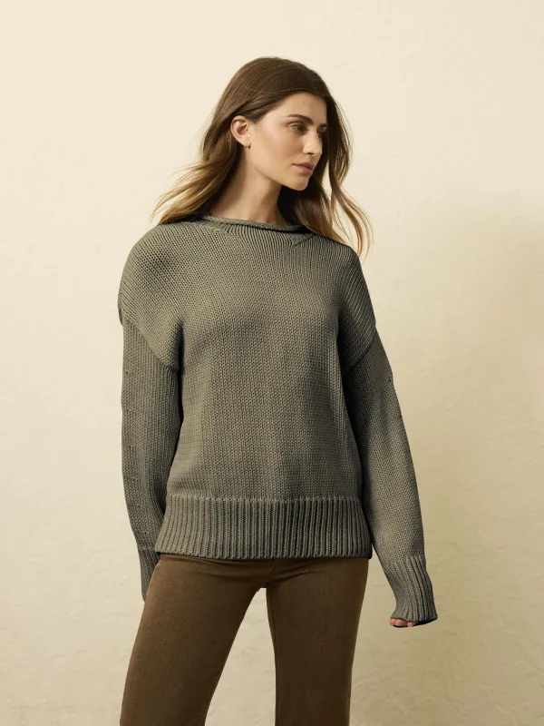 Sunwashed Cotton Roll Neck Sweater - Sage sold by Faherty