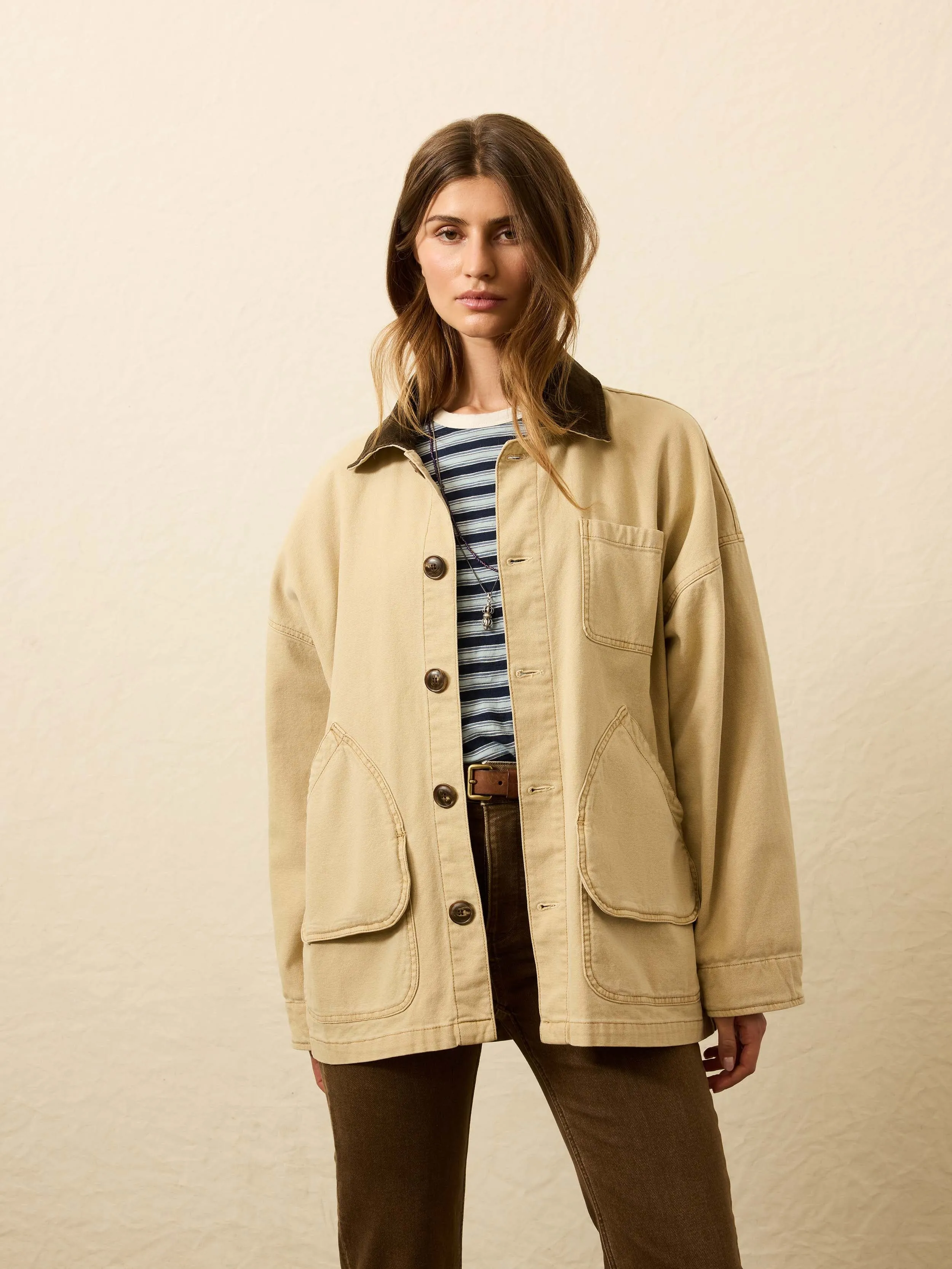 Sunwashed Canvas Barn Jacket - Sandy Khaki sold by Faherty