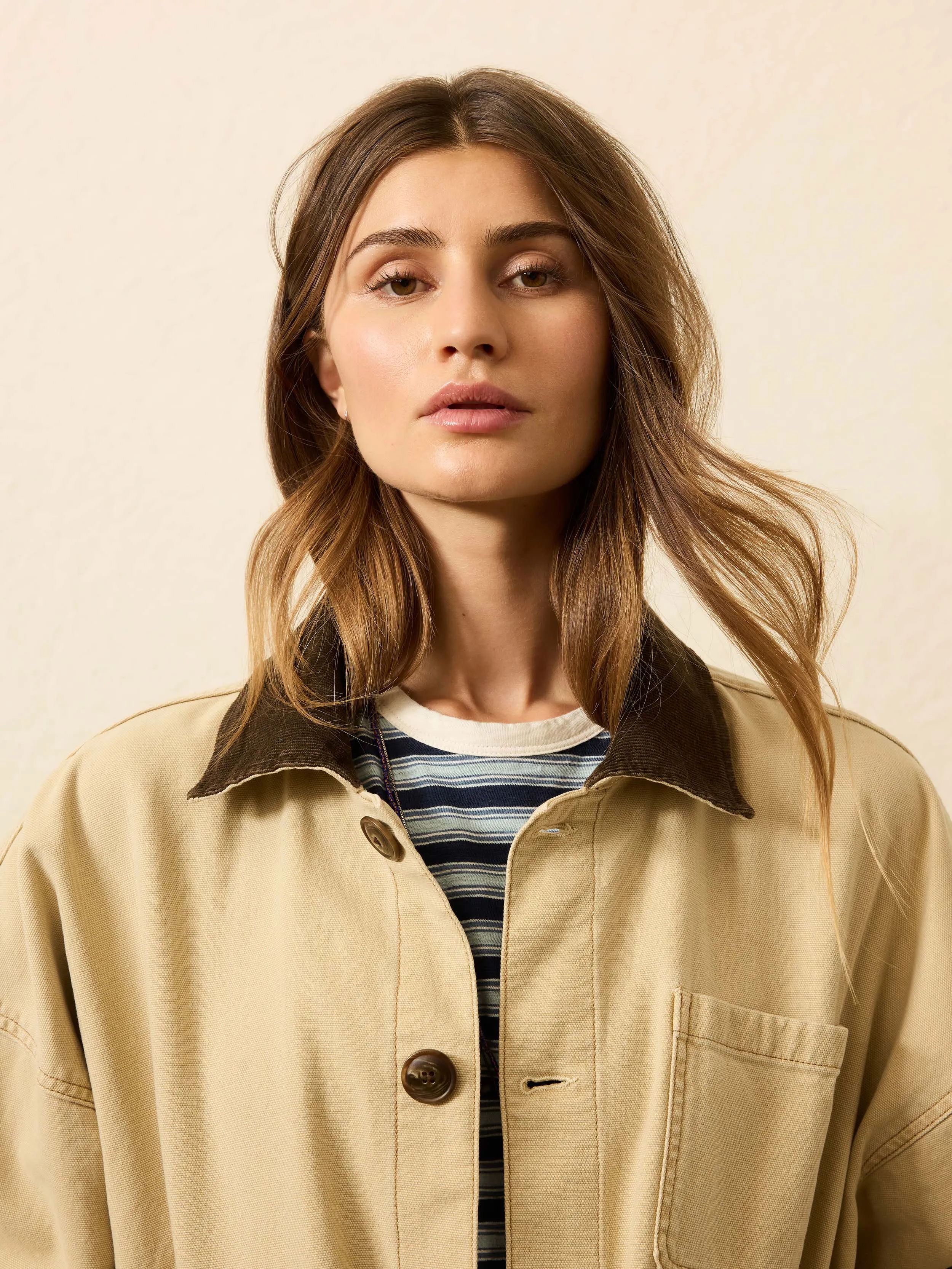 Sunwashed Canvas Barn Jacket - Sandy Khaki sold by Faherty product image thumbnail 5