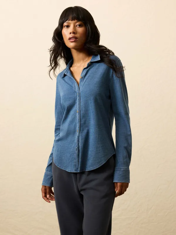 Sunwashed Knit Shirt - Medium Indigo Wash sold by Faherty