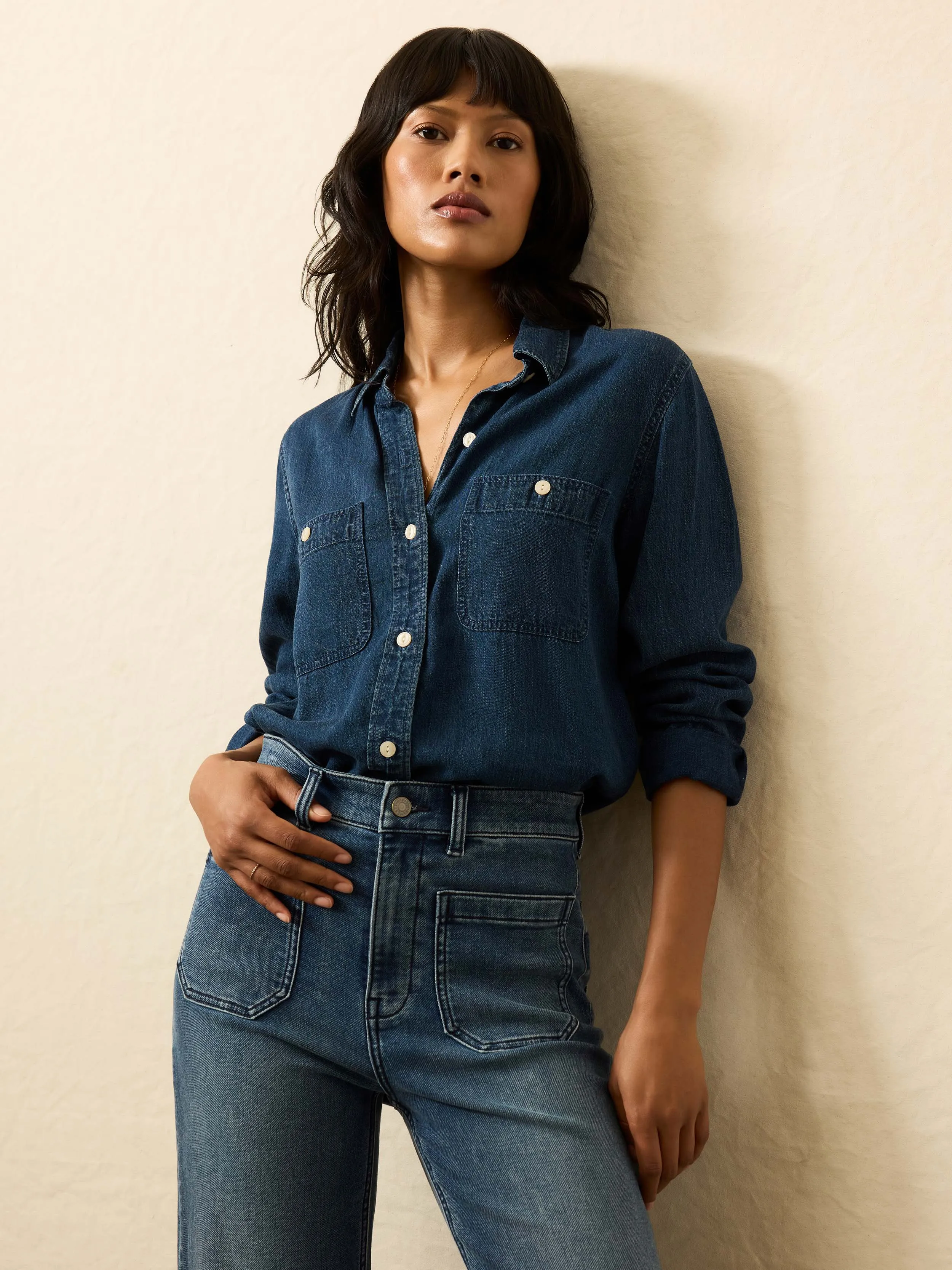 Tried & True Chambray Classic Shirt - Night Lagoon Wash sold by Faherty
