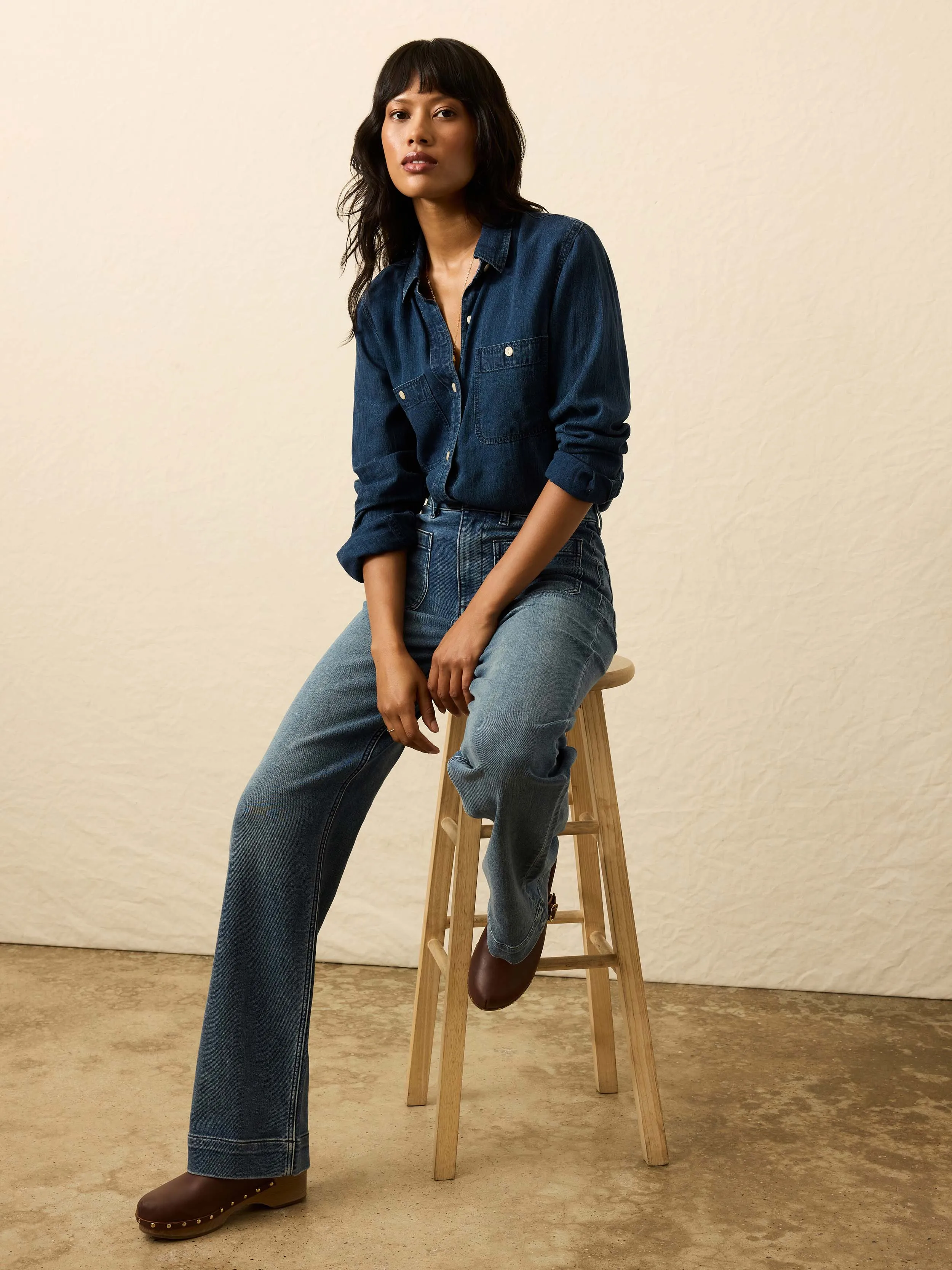 Tried & True Chambray Classic Shirt - Night Lagoon Wash sold by Faherty product image thumbnail 4