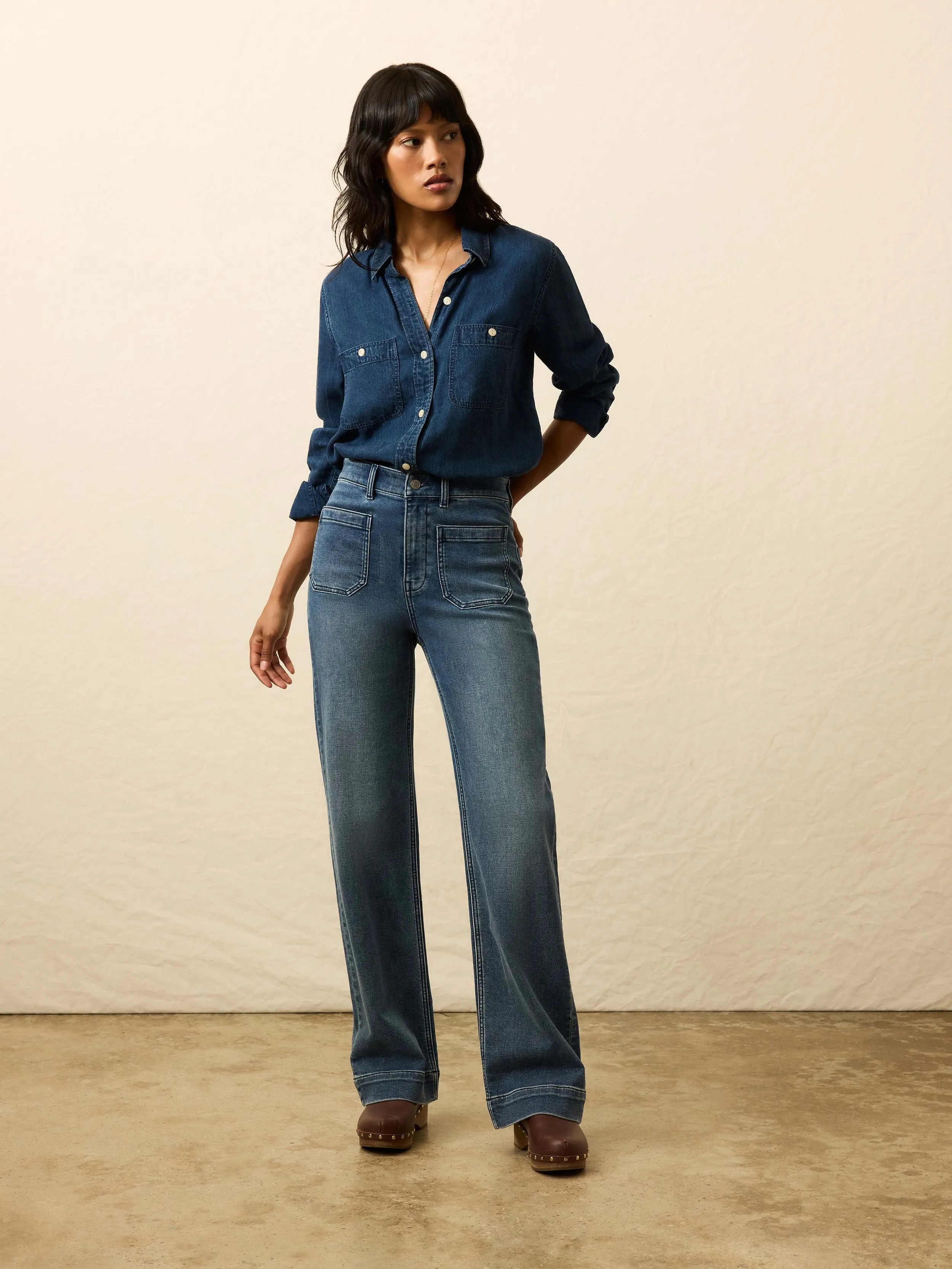 Tried & True Chambray Classic Shirt - Night Lagoon Wash sold by Faherty product image thumbnail 5