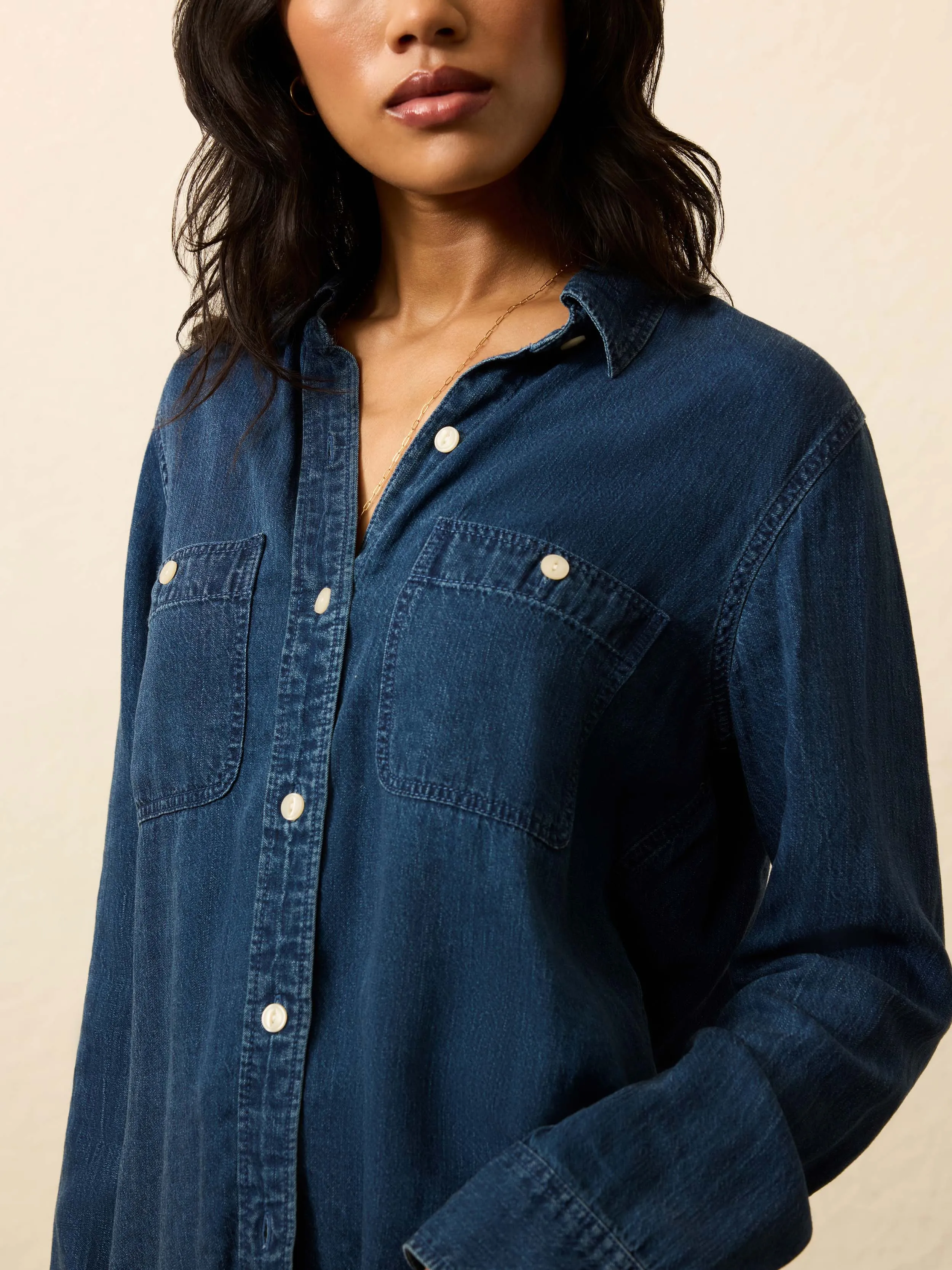 Tried & True Chambray Classic Shirt - Night Lagoon Wash sold by Faherty product image thumbnail 3