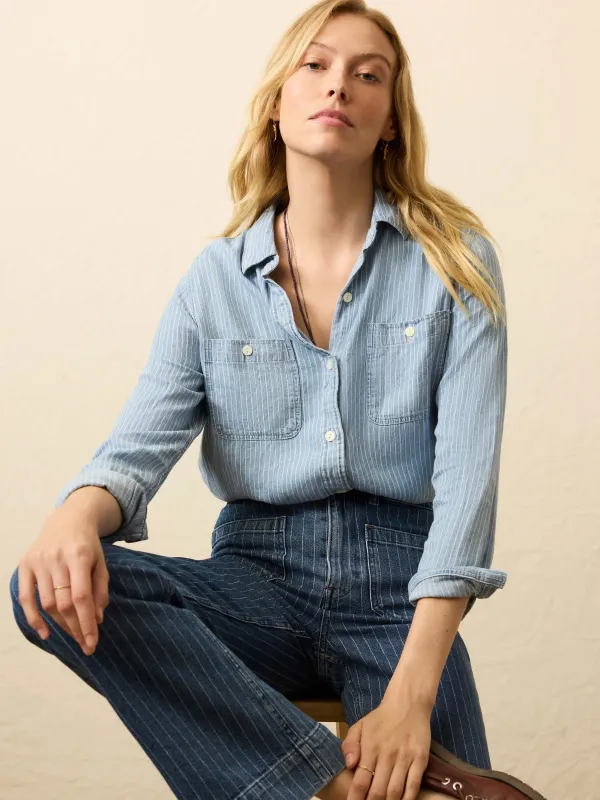 Tried & True Chambray Shirt - Bluewater Stripe Wash sold by Faherty