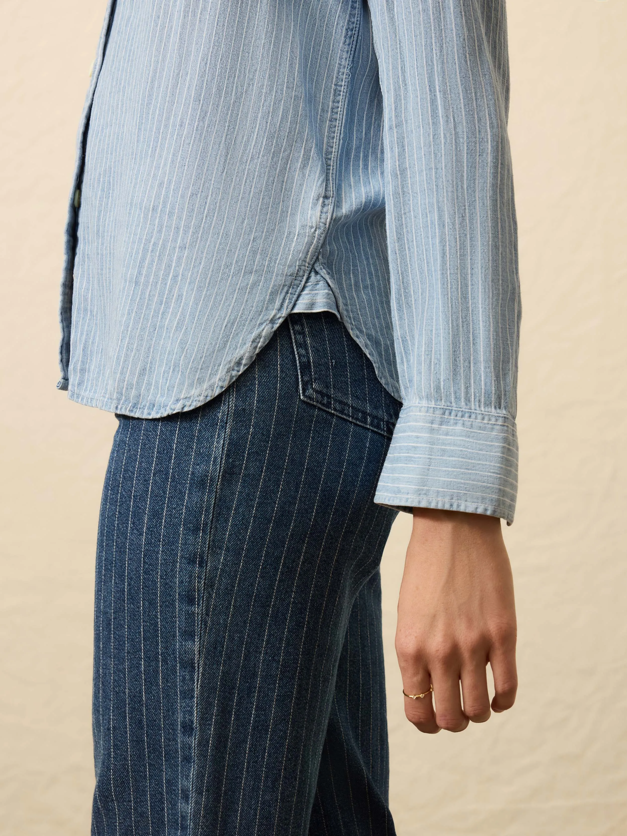 Tried & True Chambray Shirt - Bluewater Stripe Wash sold by Faherty product image thumbnail 4