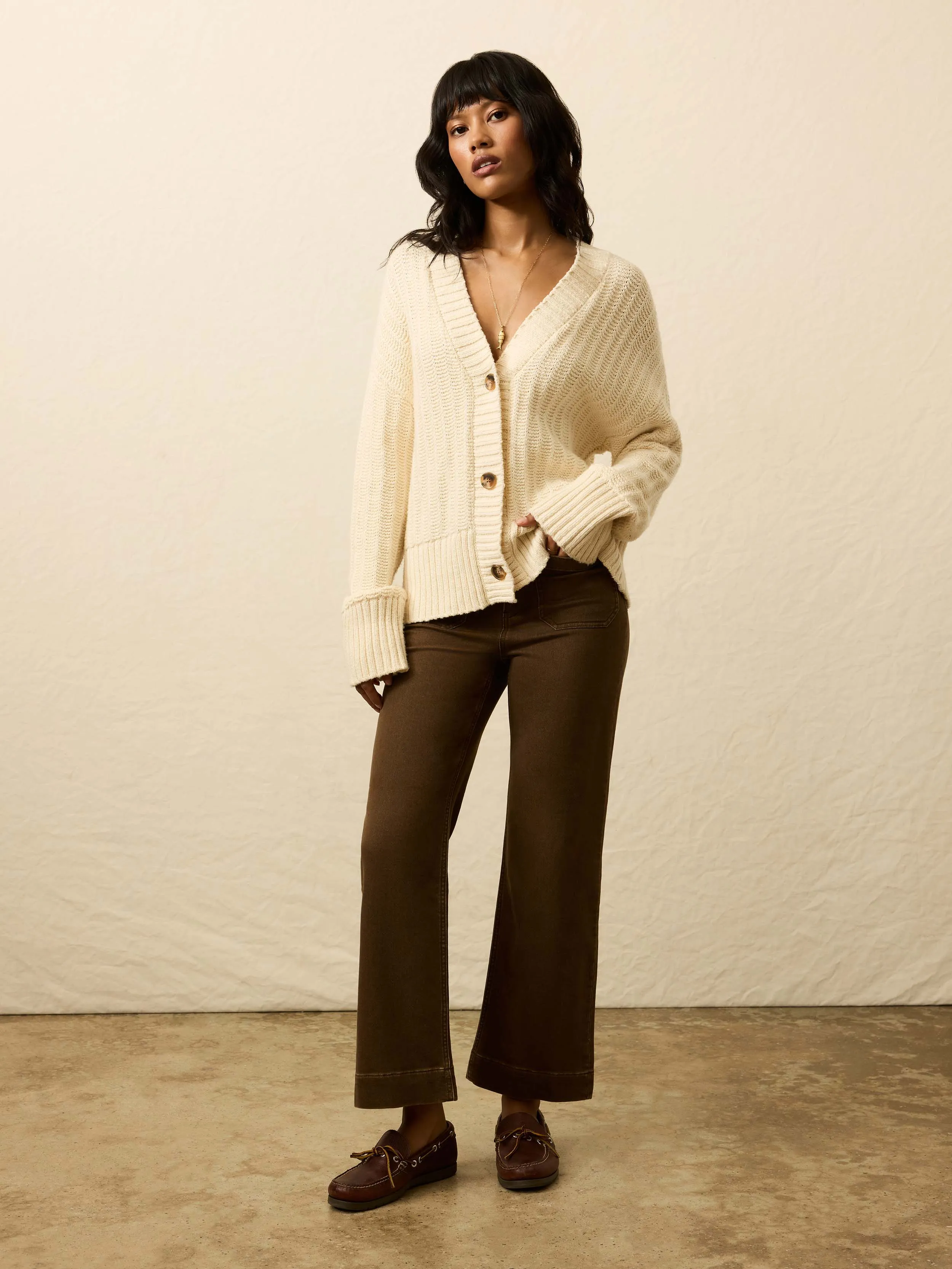Heirloom Cotton Relaxed Cardigan - Cream sold by Faherty product image thumbnail 3