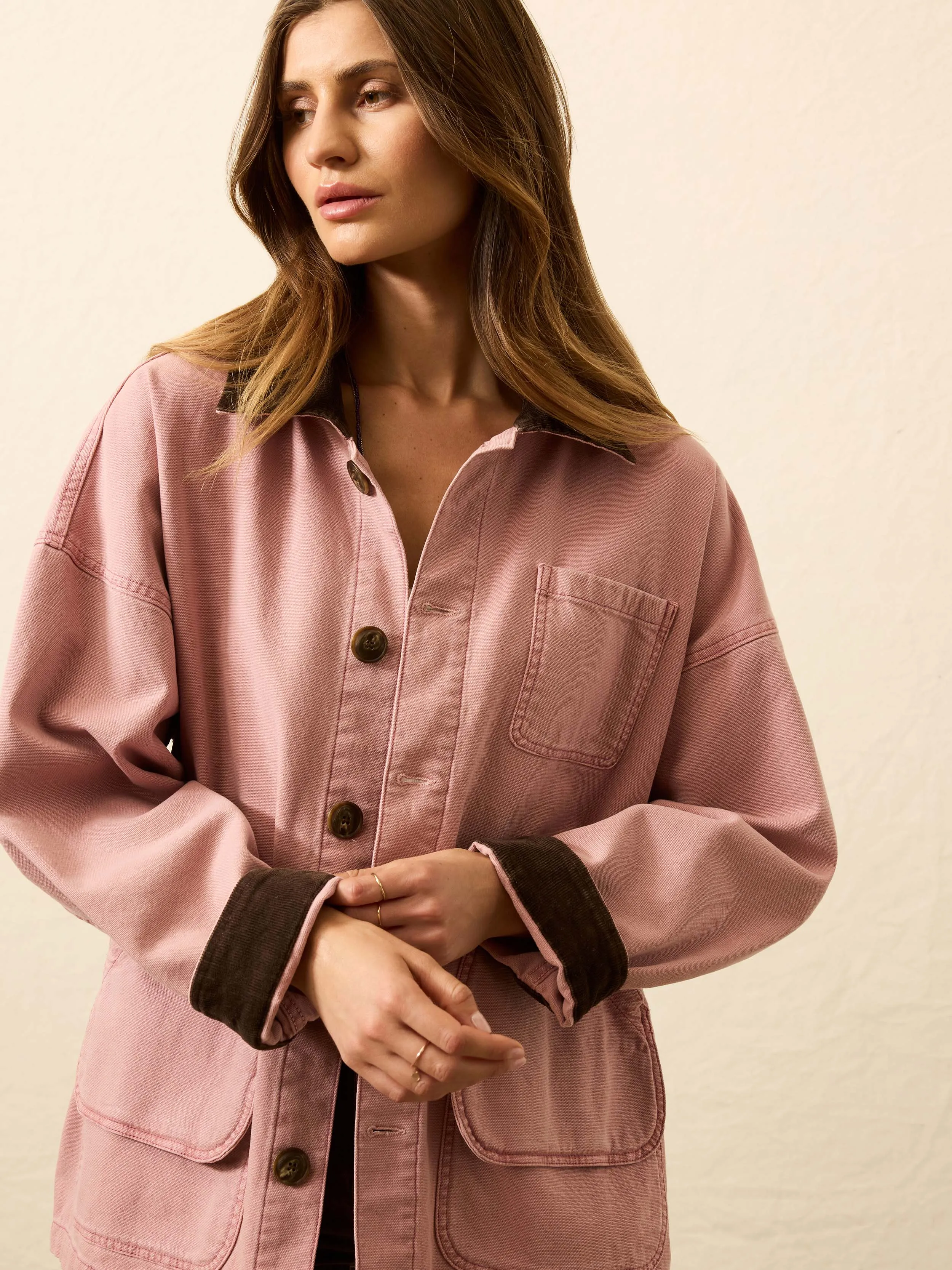 Sunwashed Canvas Barn Jacket - Nostalgia Rose sold by Faherty
