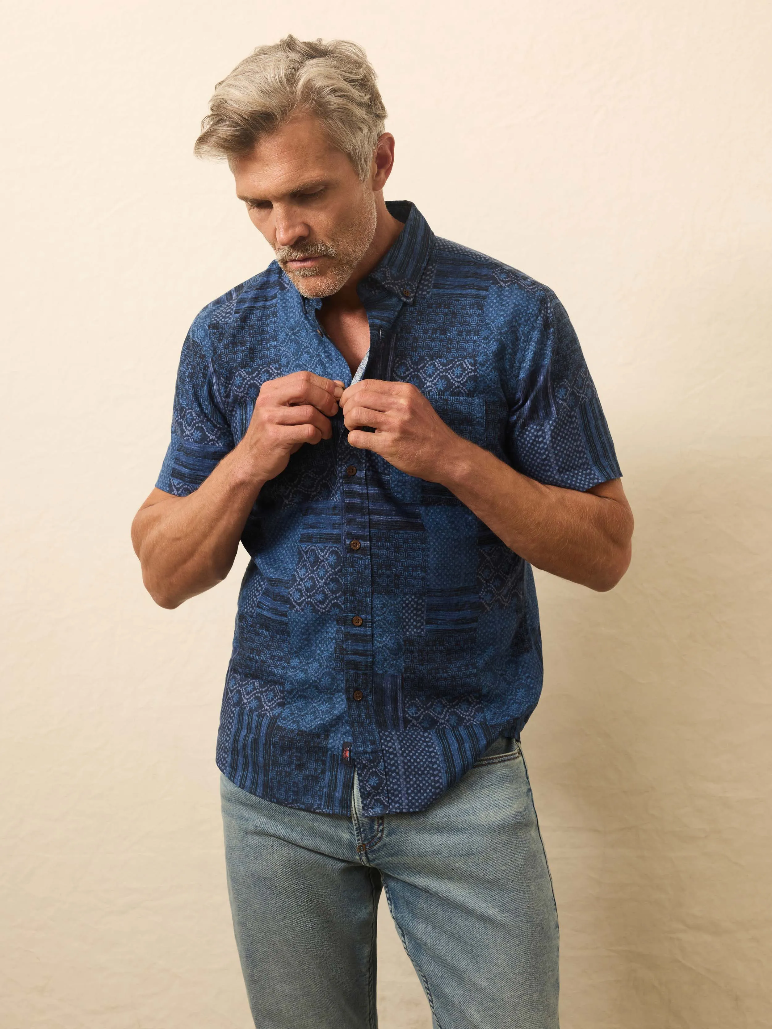 Short-Sleeve Breeze Shirt - Harbor Blues Patchwork sold by Faherty product image thumbnail 5